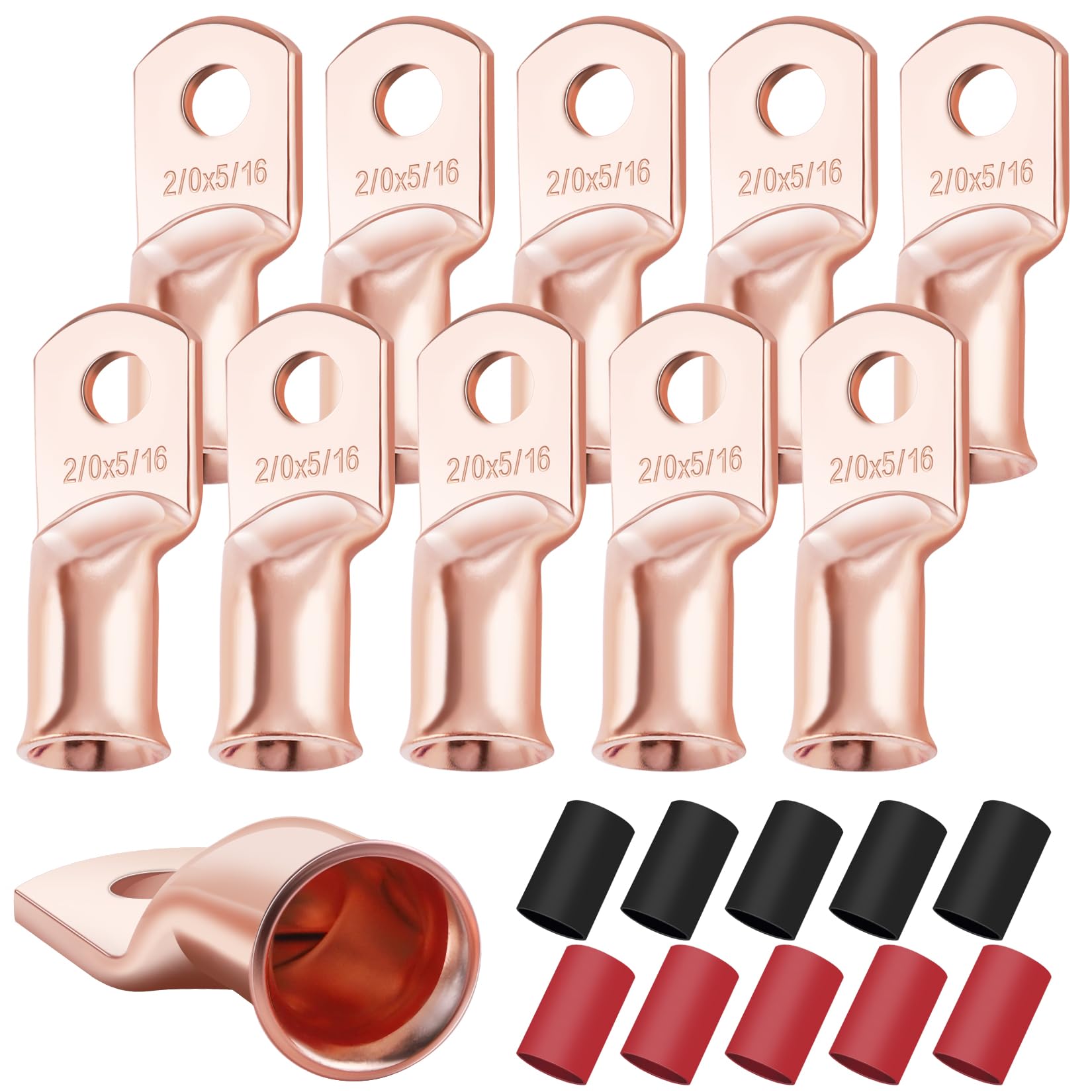 XHF 10PCS 2/0 AWG-5/16 Heavy Duty Battery Cable Lugs Shrink Tubing(UL)