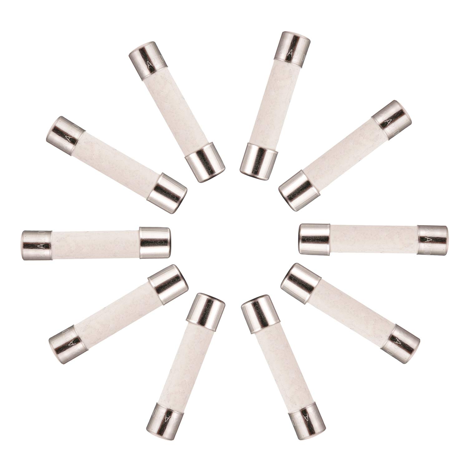 BOJACK T15A250V 6x30 mm 15A 250V Slow-Blow Ceramic Fuses 15 amp 250 Volt 0.24 x 1.18 Inch Ceramic Tube Time-delay Fuses (Pack of 20)
