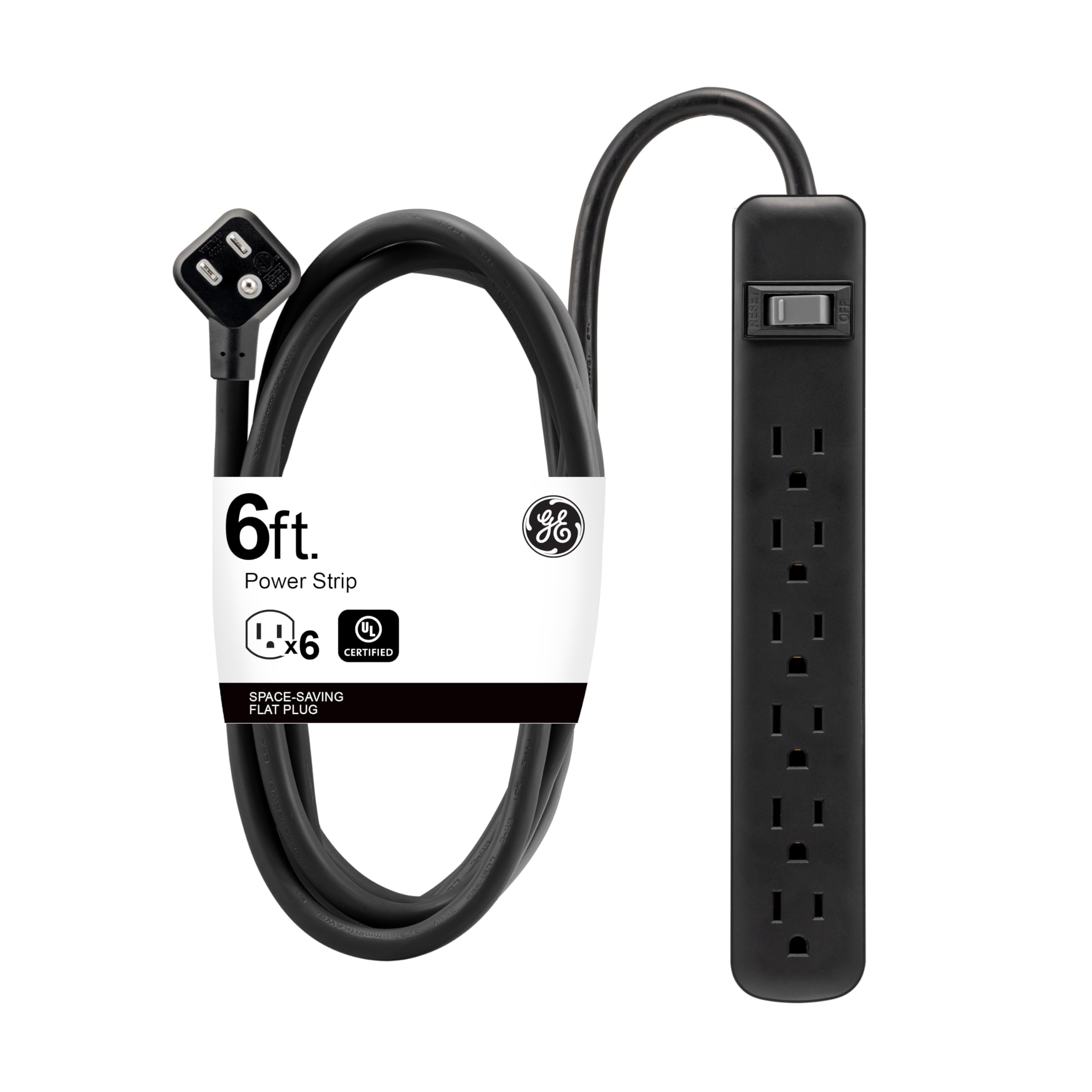 GE 14088 6-Outlet Powerstrip (Black 6ft Cord)