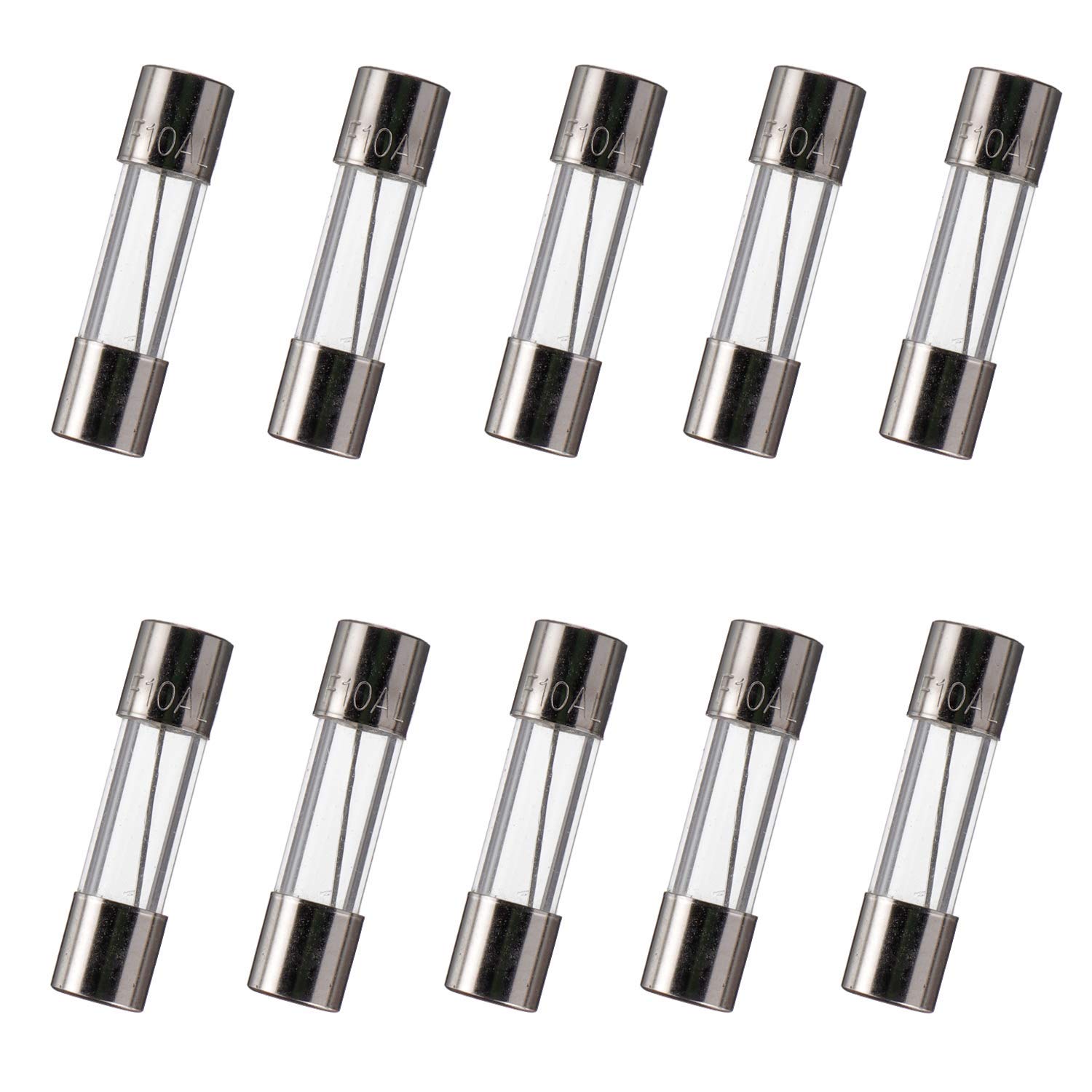 BOJACK 5x20 mm 10 A 10 amp 125 V 125 Volt 0.2x0.78 Inch F10AL125V Fast-Blow Glass Fuses (Pack of 10)