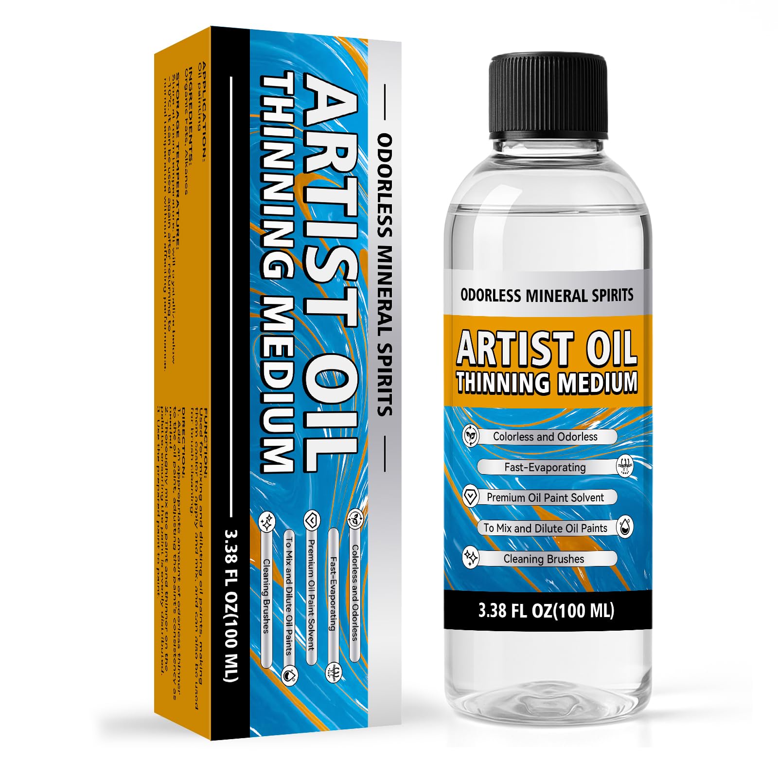 Odorless Mineral Spirits 100ml, Premium Odorless Paint Thinner for Oil Painting, Odor-Free Solvent for Artists, Thinning Oil Colors and Cleaning Brushes, Professionals Oil Painting Supplies