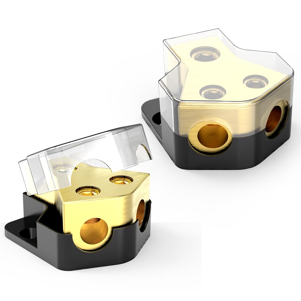 Distribution Block Car Audio, 2 Way 0/2/4 Gauge in 4/8/10 Gauge Out Amp Power Distribution Block Car Audio Splitter for Vehicles Boats 2PCS