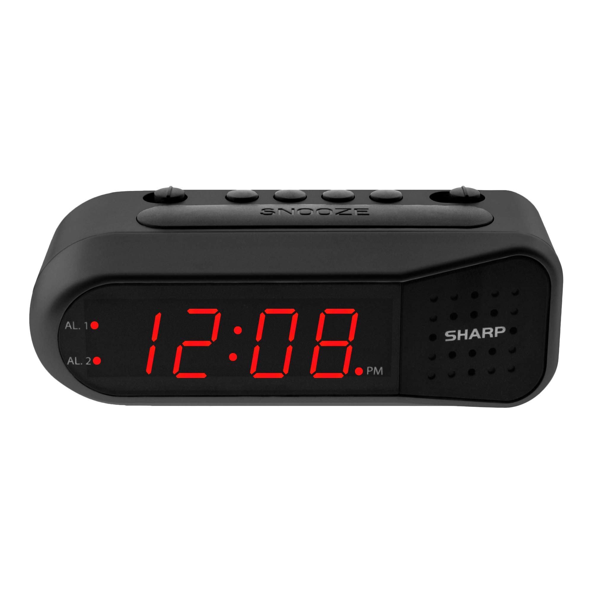 Sharp Digital Alarm Clock for Heavy Sleepers, Dual Alarm, Red LED, Black