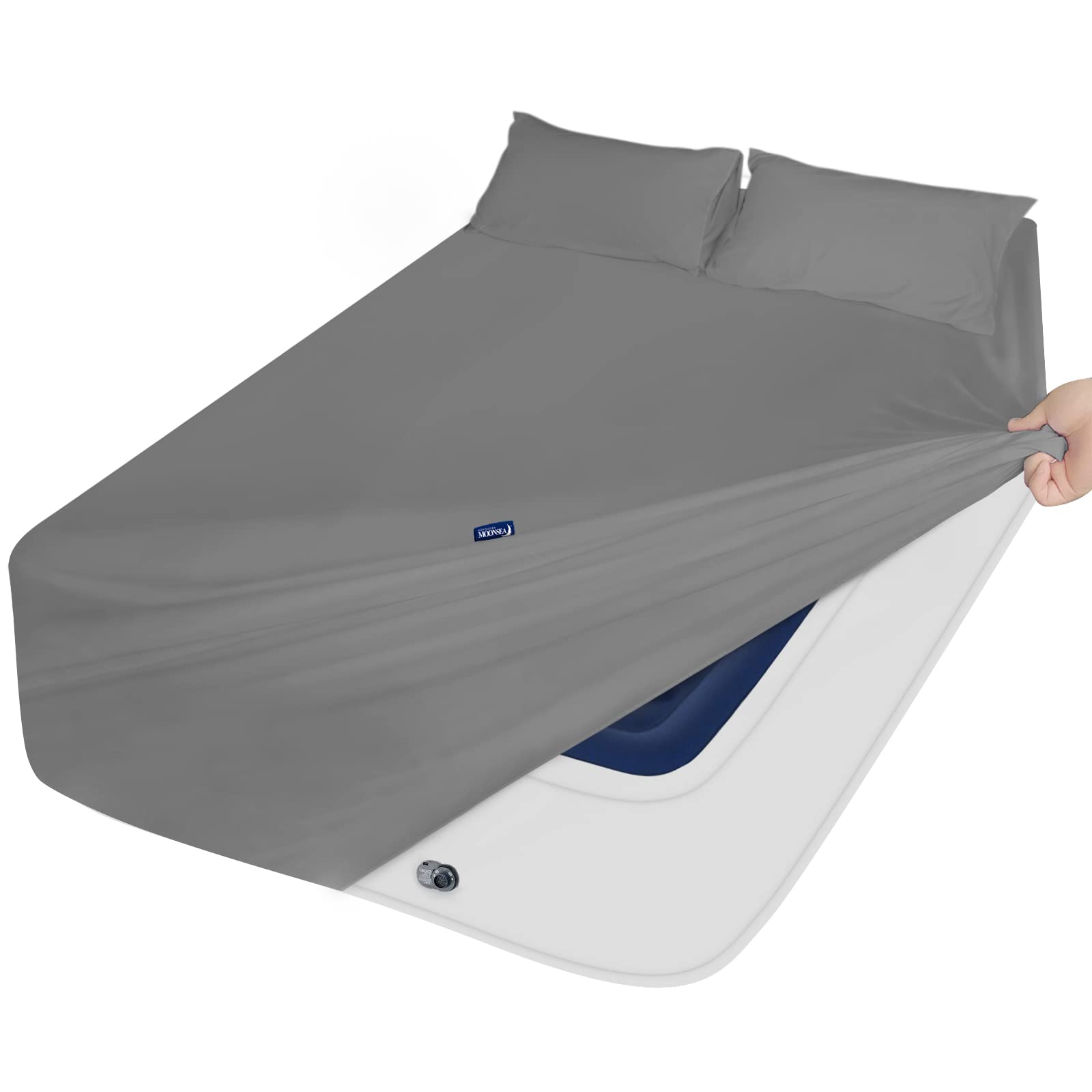 Moonsea Extra Deep Pocket Queen Sheet Sets for Air Mattress - Deep Pocket Sheets Queen Size Sets - Sheets with Pocket on Side - Easily Fits Extra Deep 16 in to 24 in Pillow Top Air Mattress (Grey)