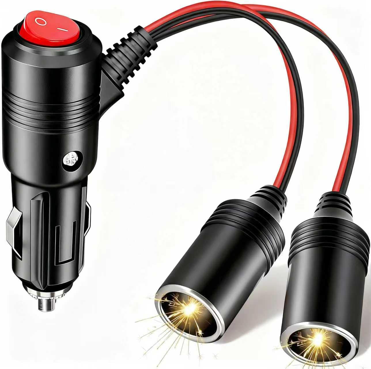 Car Cigarette Lighter Splitter, 12v Splitter Adapter for Car,Supports Fast Charging,1 to 2 Car Cigarette Lighter Splitter Power Charger Port, for 12/24 Volt Cars Vehicle,with on Off Switch