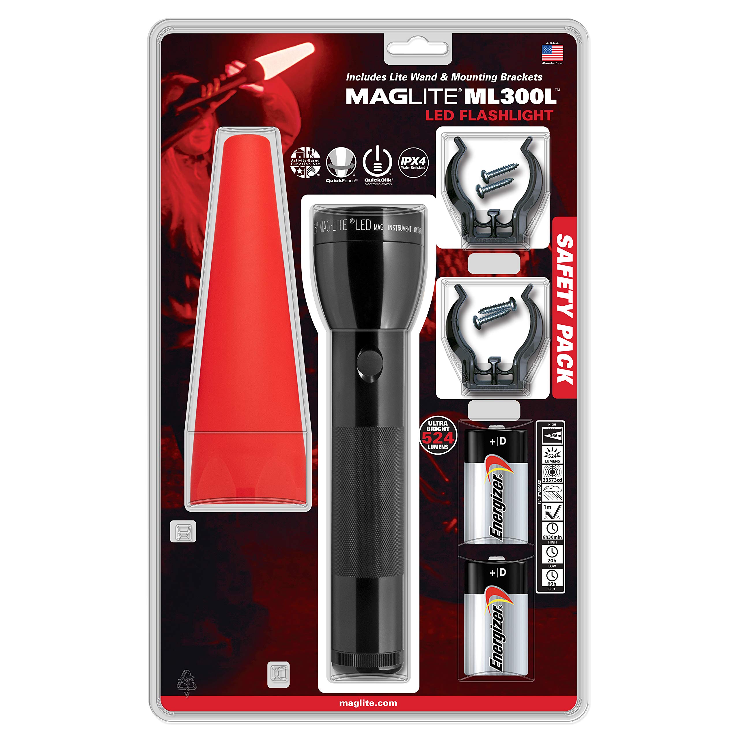 Maglite ML300L-I201G ML300L 2D LED Flashlight w/Lite Wand (Red)