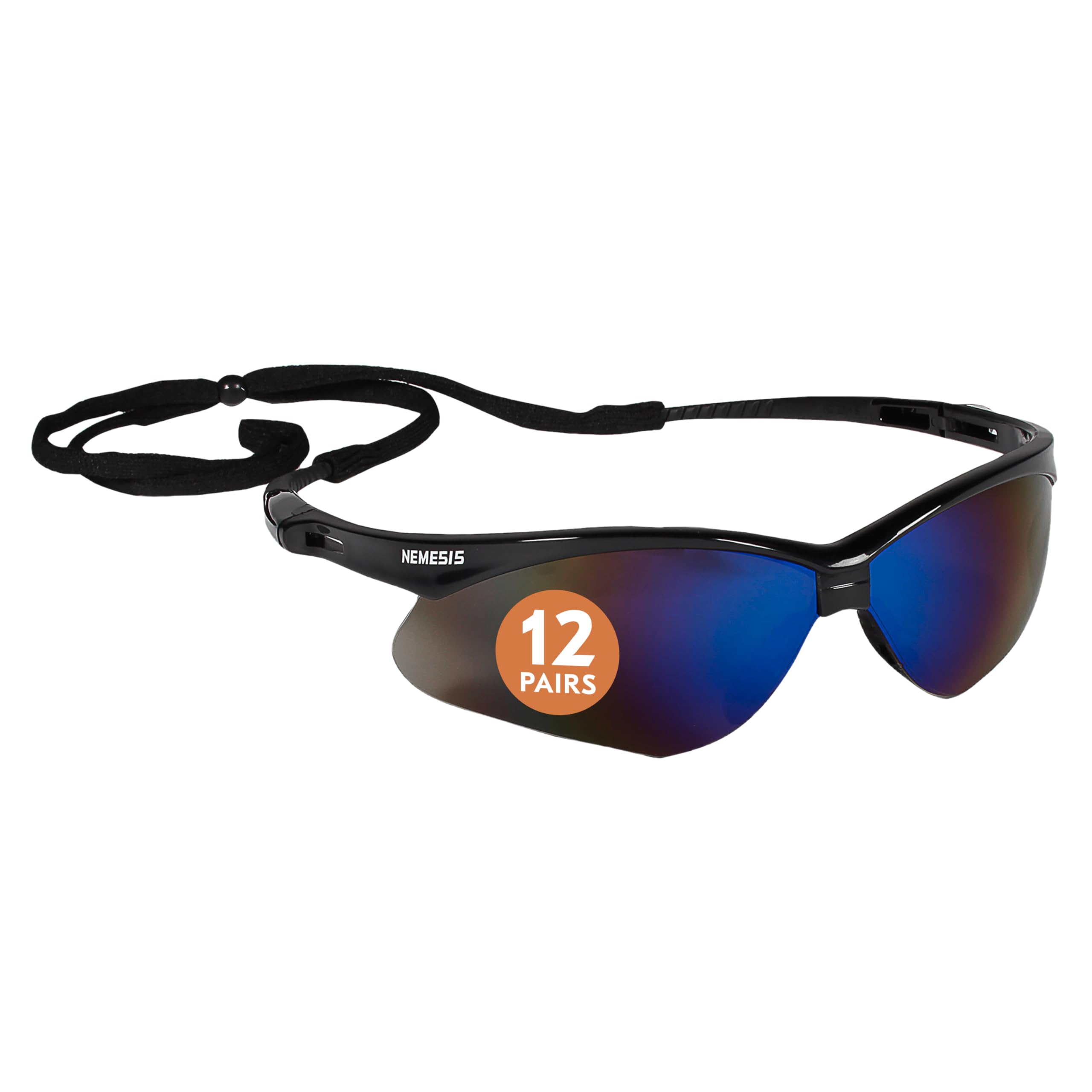 KleenGuard™ V30 Nemesis™ Safety Glasses (14481), Blue Lenses with Mirror coating, Black Frame, Unisex Eyewear for Men and Women (12 Pairs/Case)