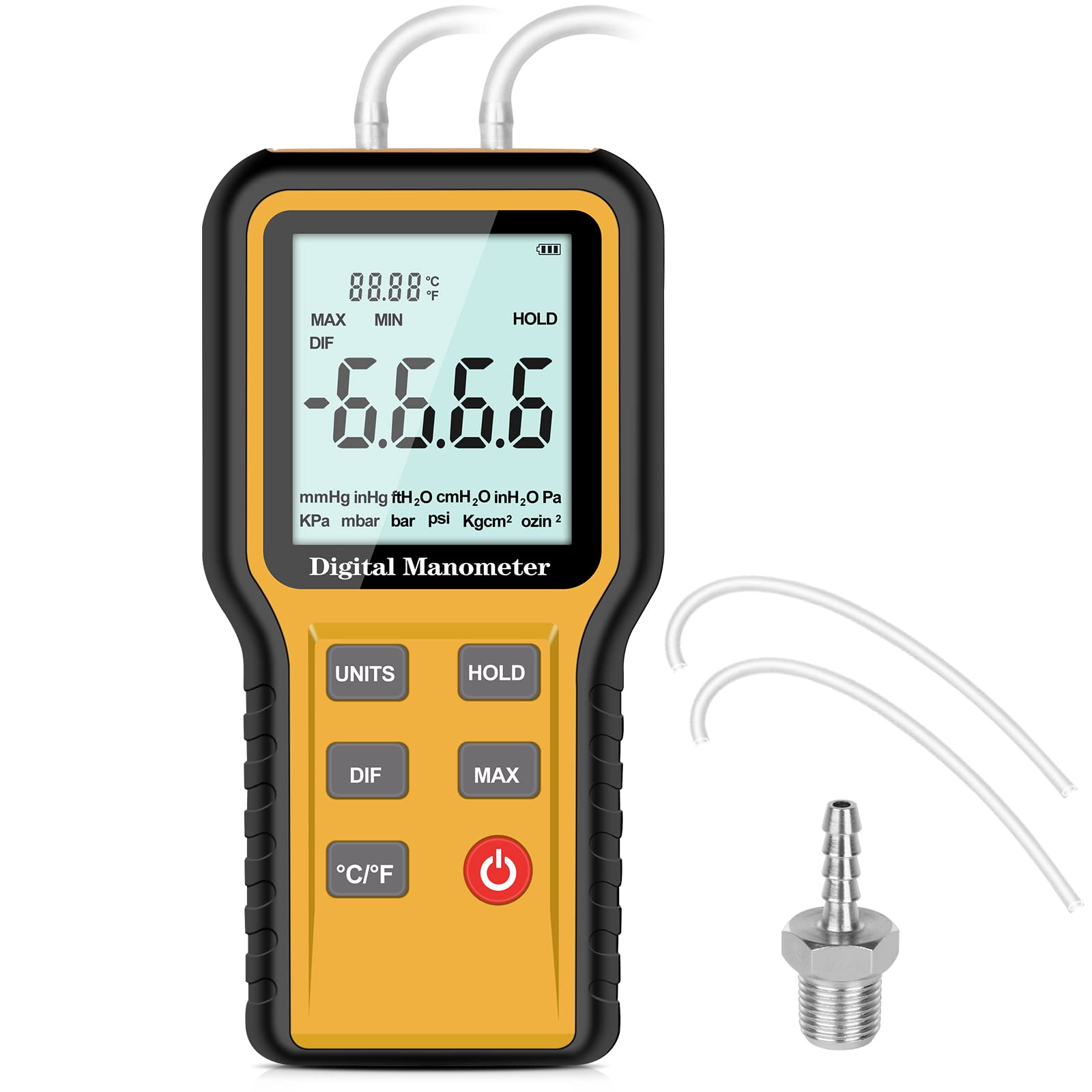 Manometer, Professional Air Pressure Meter, Dual-Port HVAC