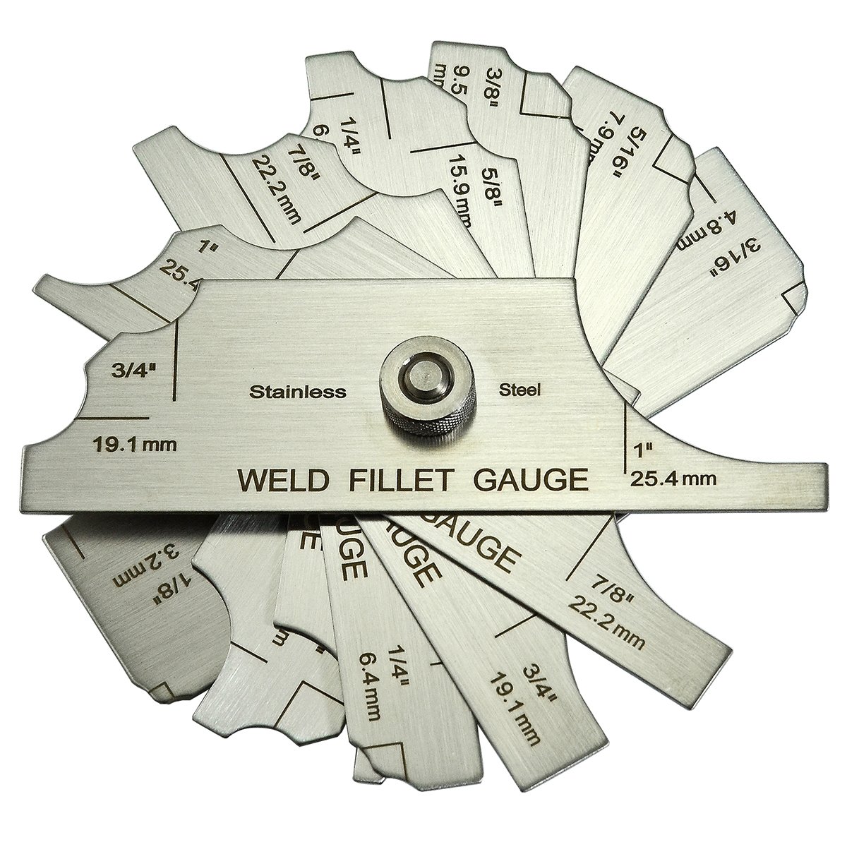 RIVERWELD 7 Piece Fillet Weld Set Gage MG-11 Rl Gauge Depth Gauges Welding Inspection Test Ulnar Metric & Inch with Markings on Both Sides Checking Fillet Leg and Throat Size