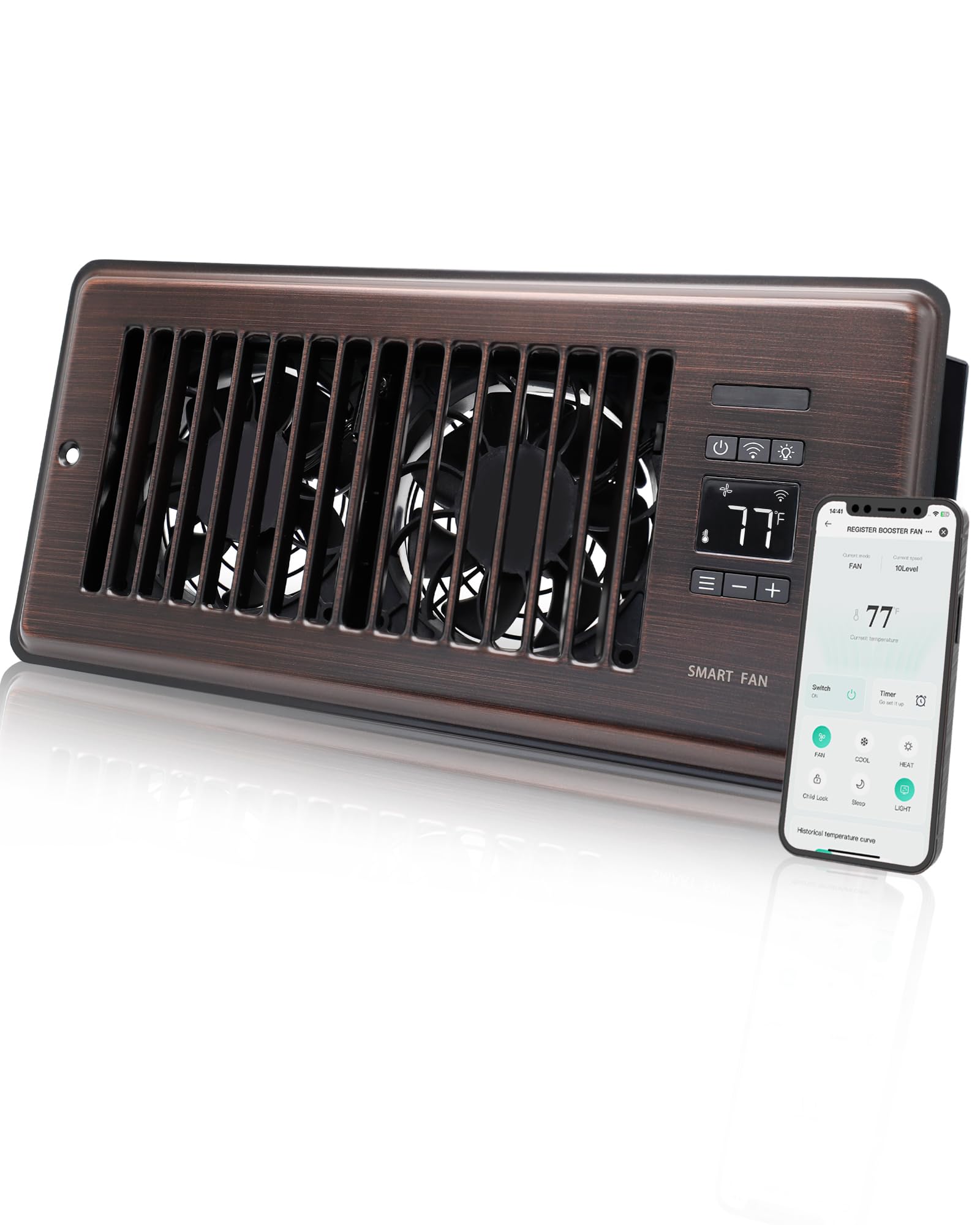 2026 Super Quiet Register Booster Fan for 4" x 10" Register Holes, Smart Register Vent with Dual Intelligent Thermostat and WiFi App Control, Heating Cooling AC Vent Fan (ORB)