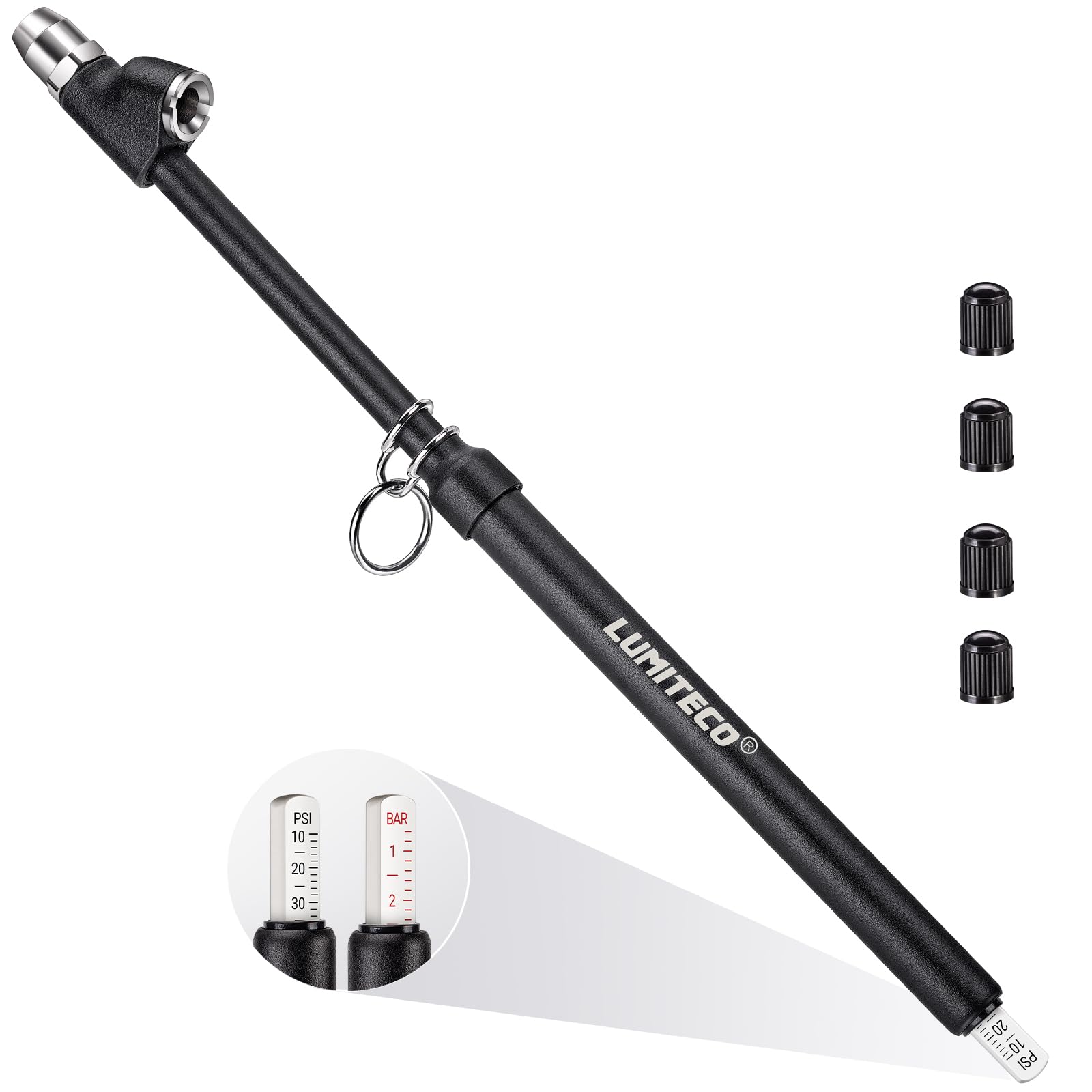 LUMITECO 12'' Dual Head Tire Pressure Gauge, Heavy Duty Truck Tire Gauge Range 10-150PSI 1-10Bar for Tire Pressure Checker, Straight-On Tire Air Gauge Extended Tube for Semi Truck, RV, Car, Motorcycle