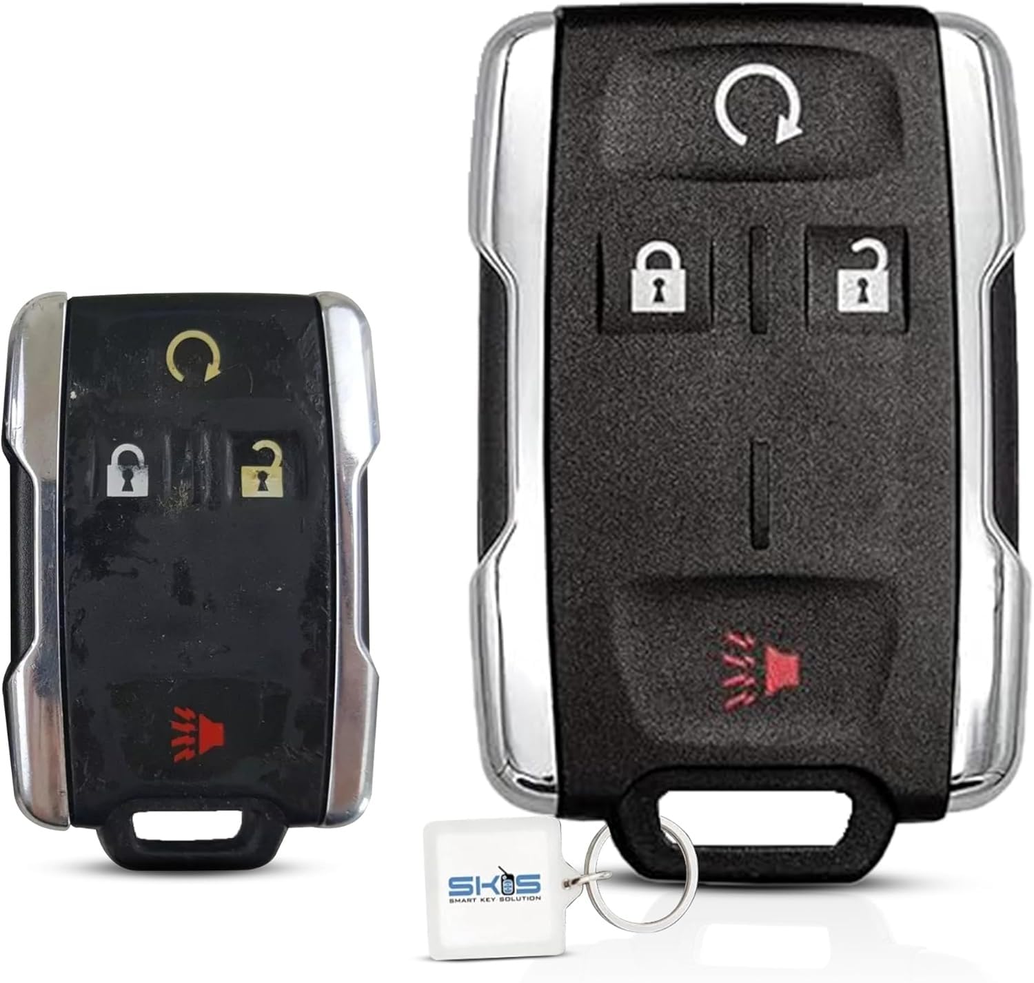 SKS Key Fob Cover Case Replacement for 2014 2015 2016 2017 2018 2019 Chevrolet Chevy Silverado Suburban Tahoe GMC Sierra Yukon Remote Shell, 4-Button M3N-32337100, No Programming Required