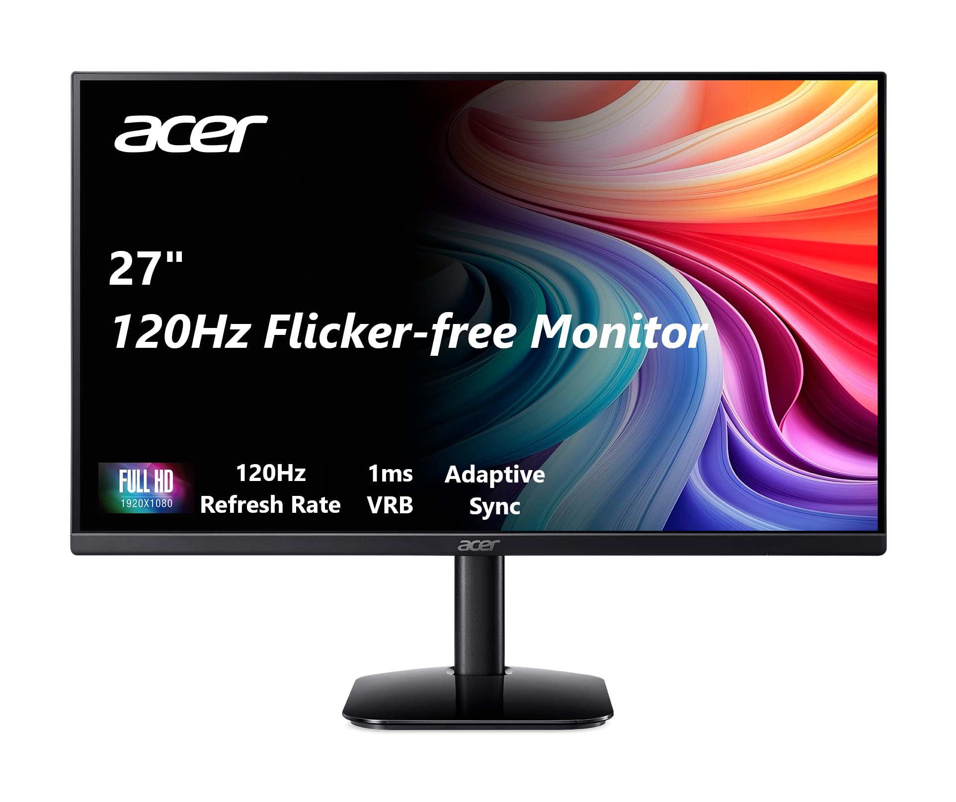 Acer 27 Inch Monitor- KB272-27 Inch FHD IPS (1920 x 1080) Display, Up to 120Hz Refresh Rate, 99% sRGB, Tilt, Adaptive-Sync Support (FreeSync Compatible) 1ms (VRB), sRGB 99% Color, HDMI & VGA Ports