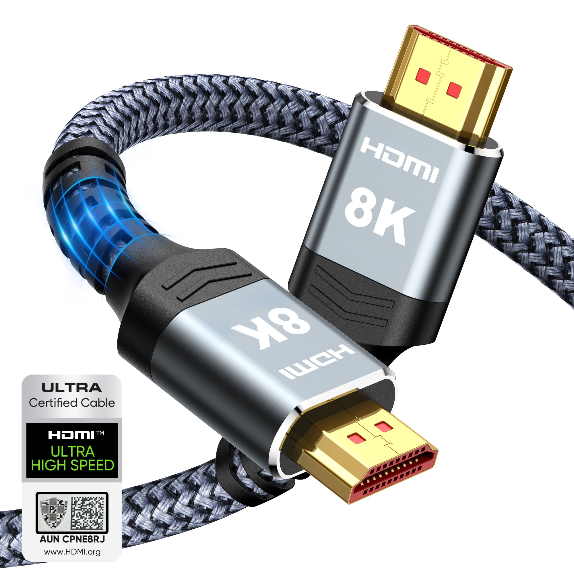 Highwings 8K 10K 4K HDMI Cable 48Gbps 6.6FT/2M, Certified Ultra High Speed 2.1 HDMI Cable Braided Cord-4K@120Hz 8K@60Hz, DTS:X, HDCP 2.2 & 2.3, HDR 10 Compatible with DVD Player/PS5/HDTV/Blu-ray