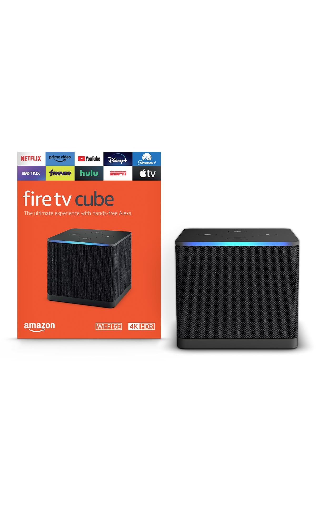 Amazon Fire TV Cube, with AI-powered Fire TV Search, Hands-free streaming device, find shows faster with Alexa+, Wi-Fi 6E, 4K Ultra HD