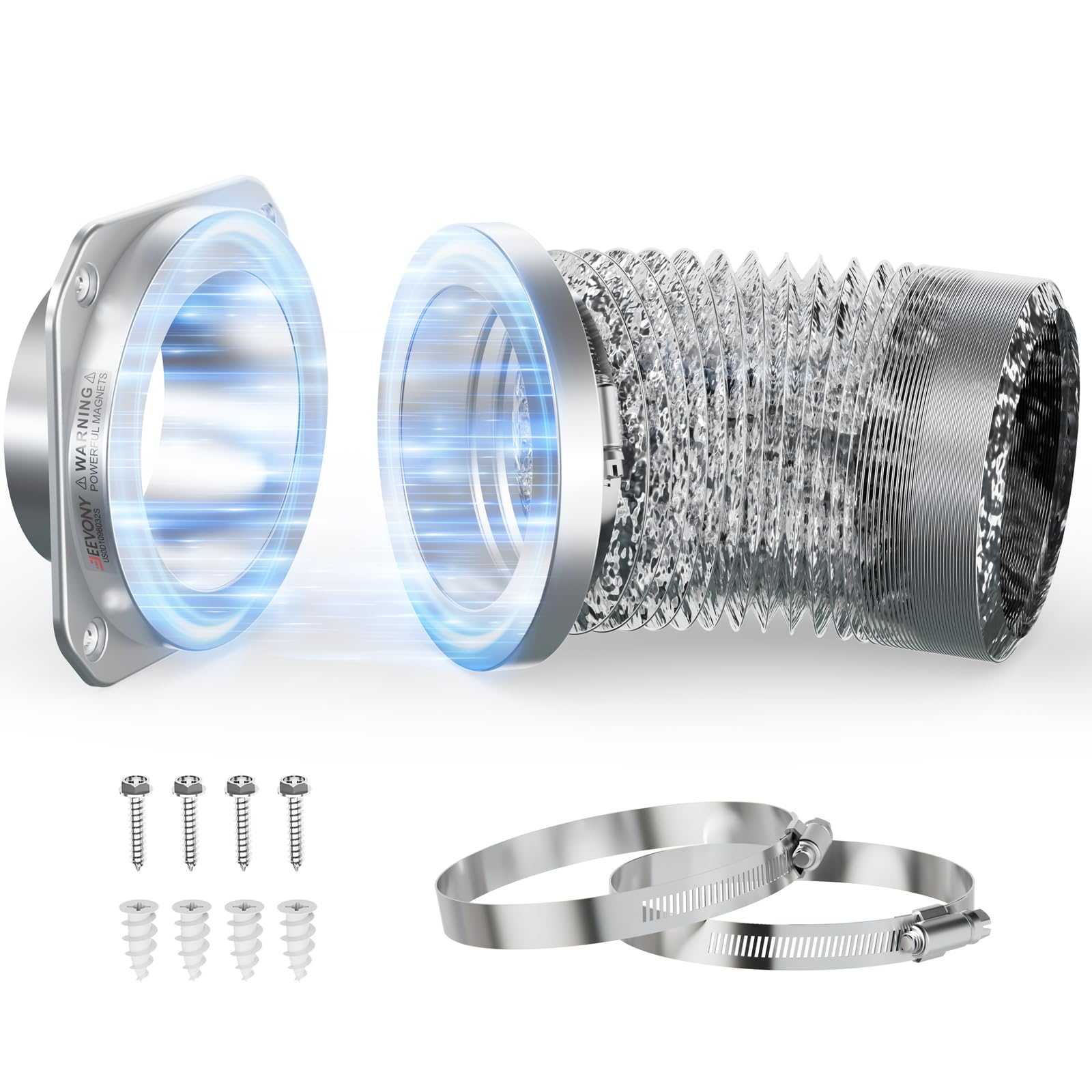 JEEVONY Magnetic Dryer Vent Coupling DV180 Airtight Seal Dryer Vent Connector Kit Easy to Clean Quick Connector Including a 2.6ft 4" Duct and two Clamps