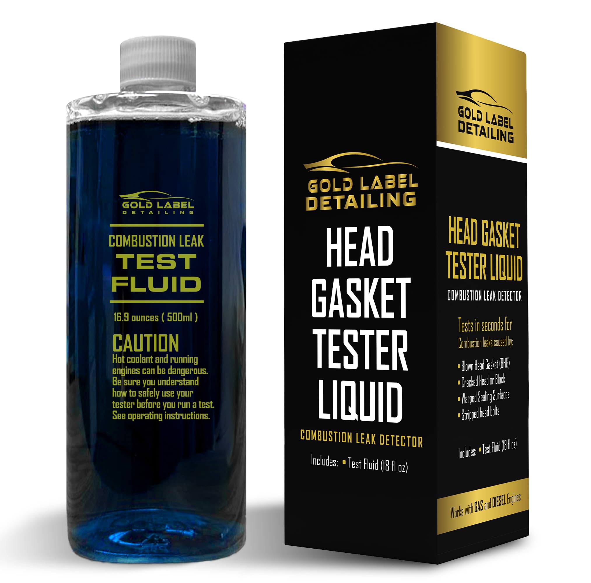 Gold Label Combustion Leak Test Fluid – 500ml (16.9 oz) | Head Gasket Tester Liquid for Gas & Diesel Engines | 100+ Tests | Fast Leak Detection for Cracked Heads, Blocks, Gaskets