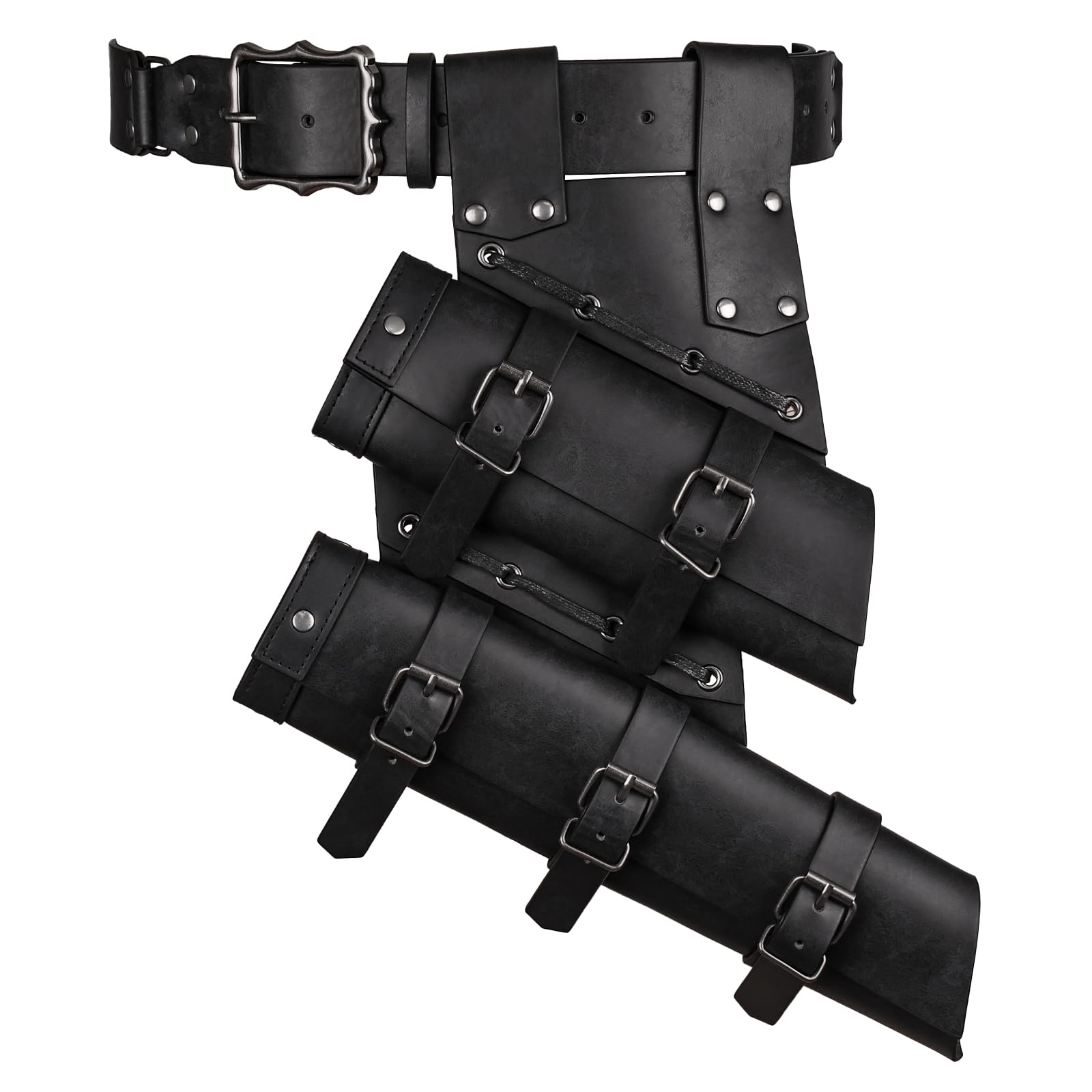 HiiFeuer 2 PCs Medieval Double Sword Frog with Belt Renaissance Adjustable Sword Holder Sheath Hoslter for Ren Faire Cosplay (Black A)