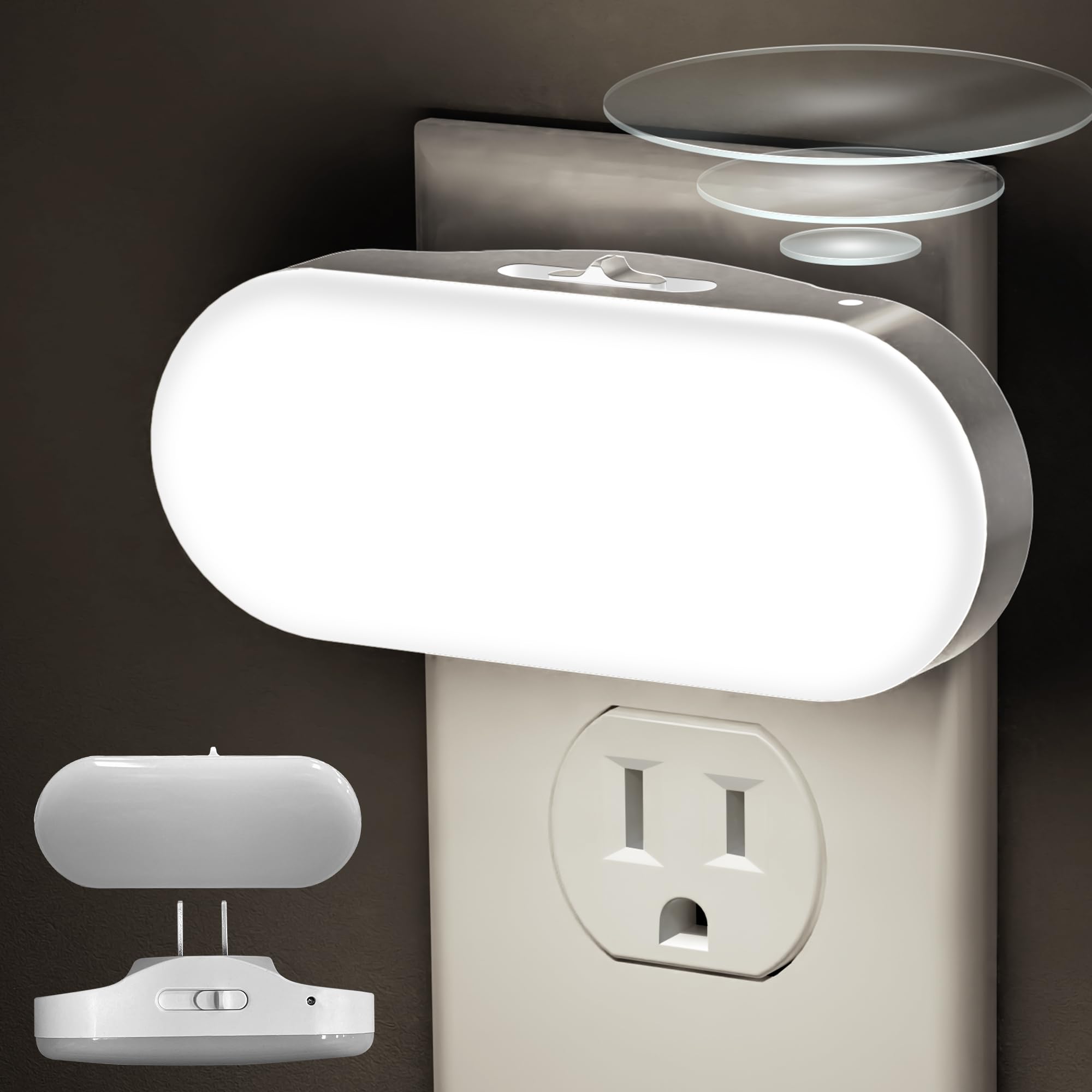 DORESshop Led Night Light, Plug into Wall, [2 Pack] with Dusk to Dawn Sensor, 1W 5000K Dimmable Night Light from 0LM to 100LM for Bathroom Hallway Bedroom Kids Room Stairway