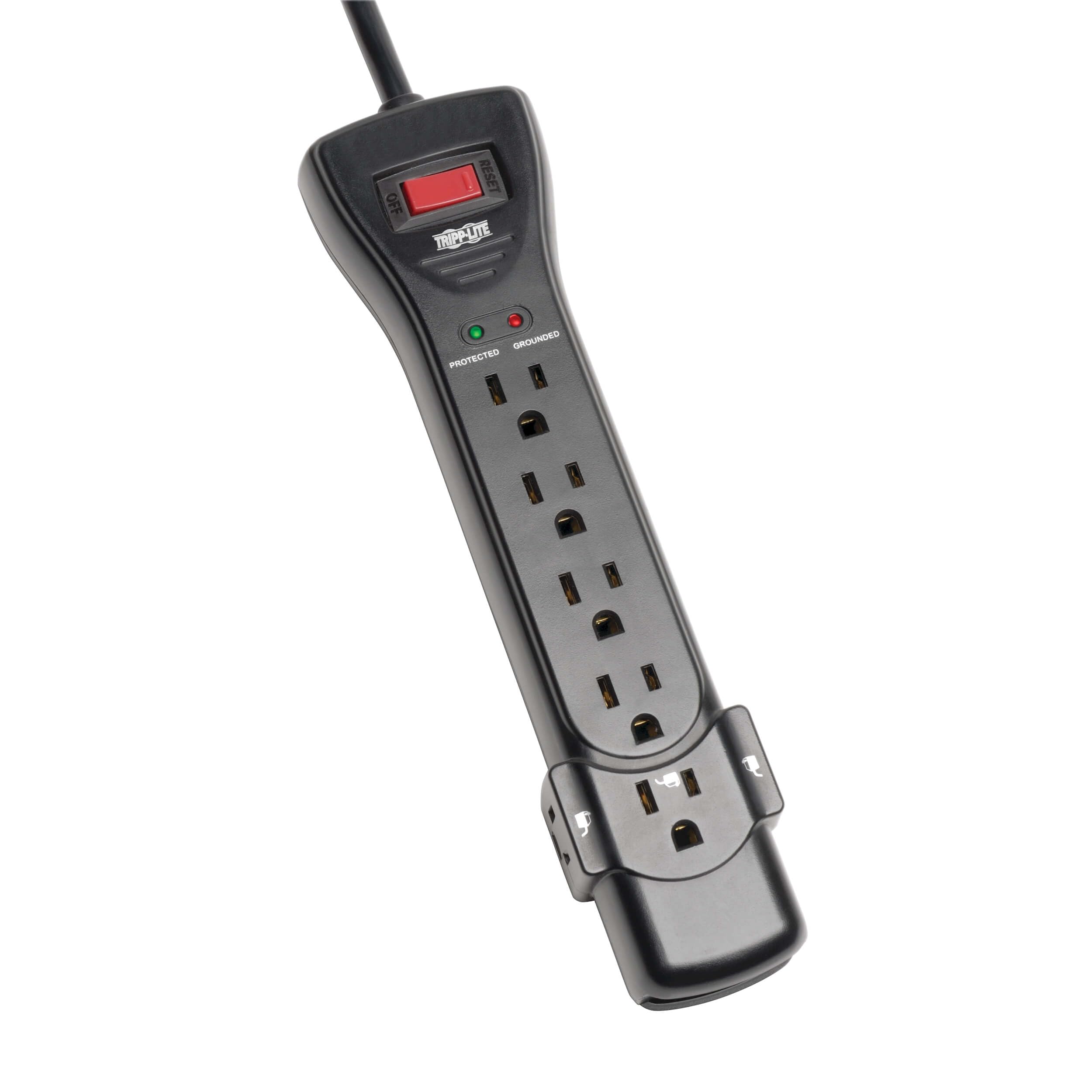 Eaton Tripp Lite Series SUPER7B Flat Plug Power Strip Surge Protector, 7 Outlets, 7ft Extension Cord, 2160 Joules, UL Listed & Certified, Black, Lifetime Manufacturer's Warranty & $75,000 Insurance