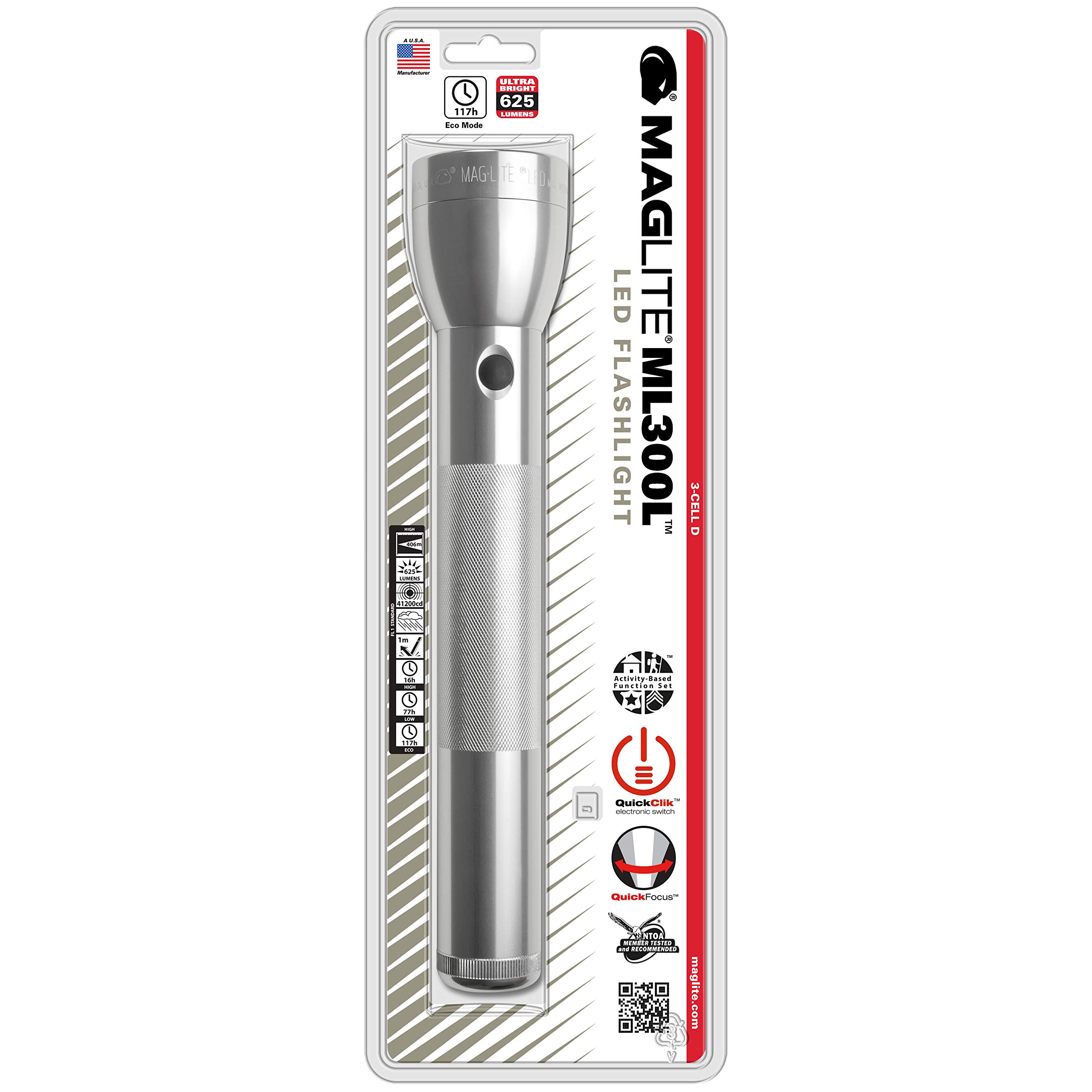 Maglite ML300LS3106 3 Cell D Led Flashlight Silver-Blister Pack
