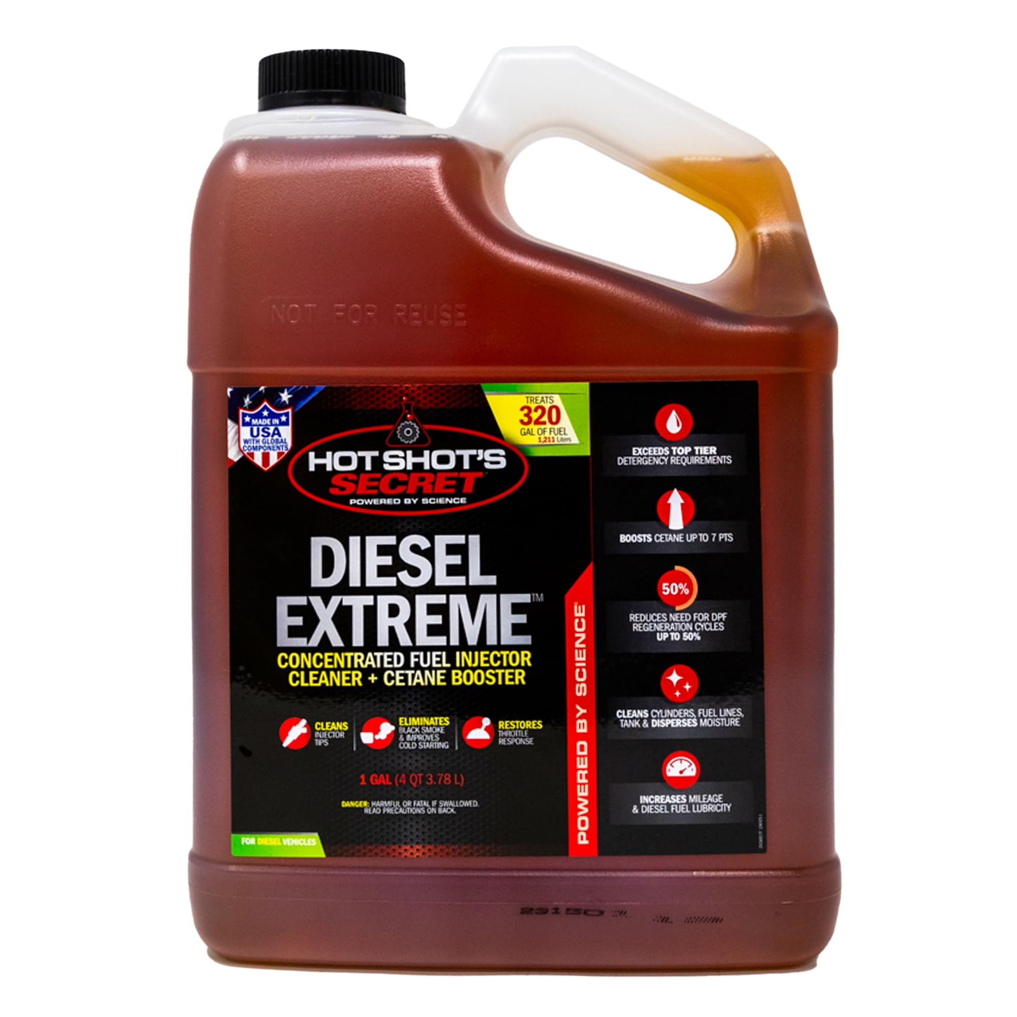 Hot Shot’s Secret Diesel Extreme 1 Gallon – Treats 320 Gallons – Concentrated Diesel Fuel Additive, Fuel System Cleaner and Injector Cleaner, Restores Engine Performance