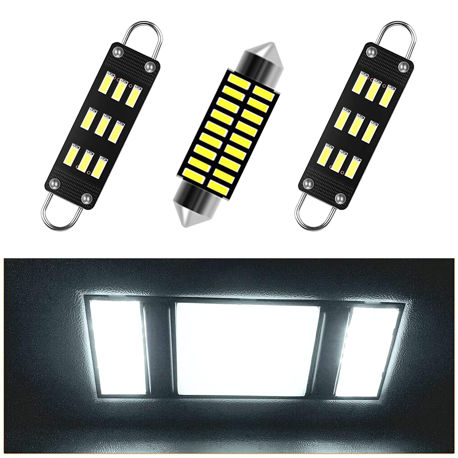 AWALITED 3pcs Interior LED Map Dome Light Bulbs Kit Compatible with 1988 1989 1990 1991 1992 1993 1994 1995 1996 1997 1998 Chevy Silverado, GMC Sierra, Chevy C1500 K1500 Pickup Truck, GMC C1500 K1500