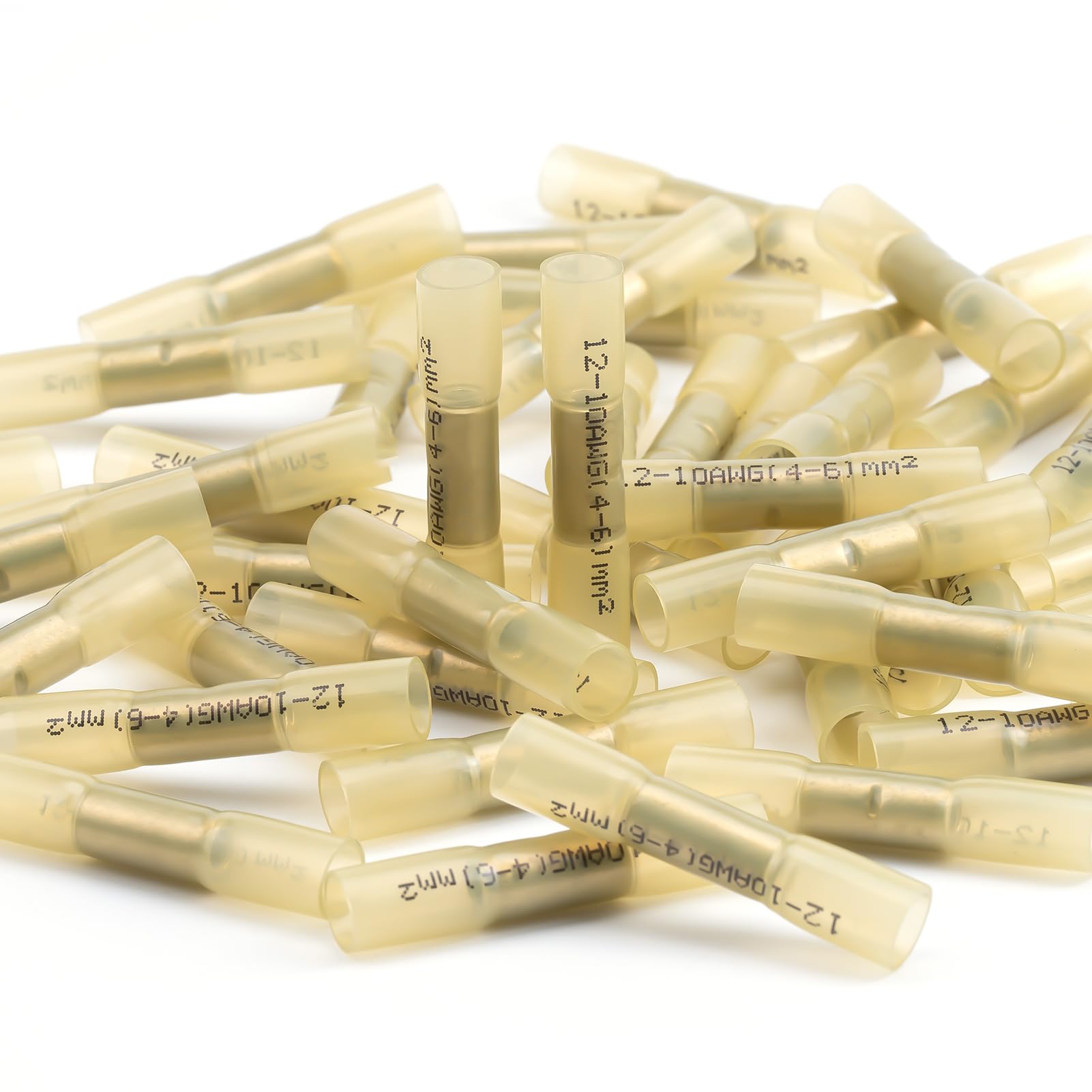 12,10 AWG Heat Shrink Butt Connectors Marine Yellow Crimp Splice Waterproof