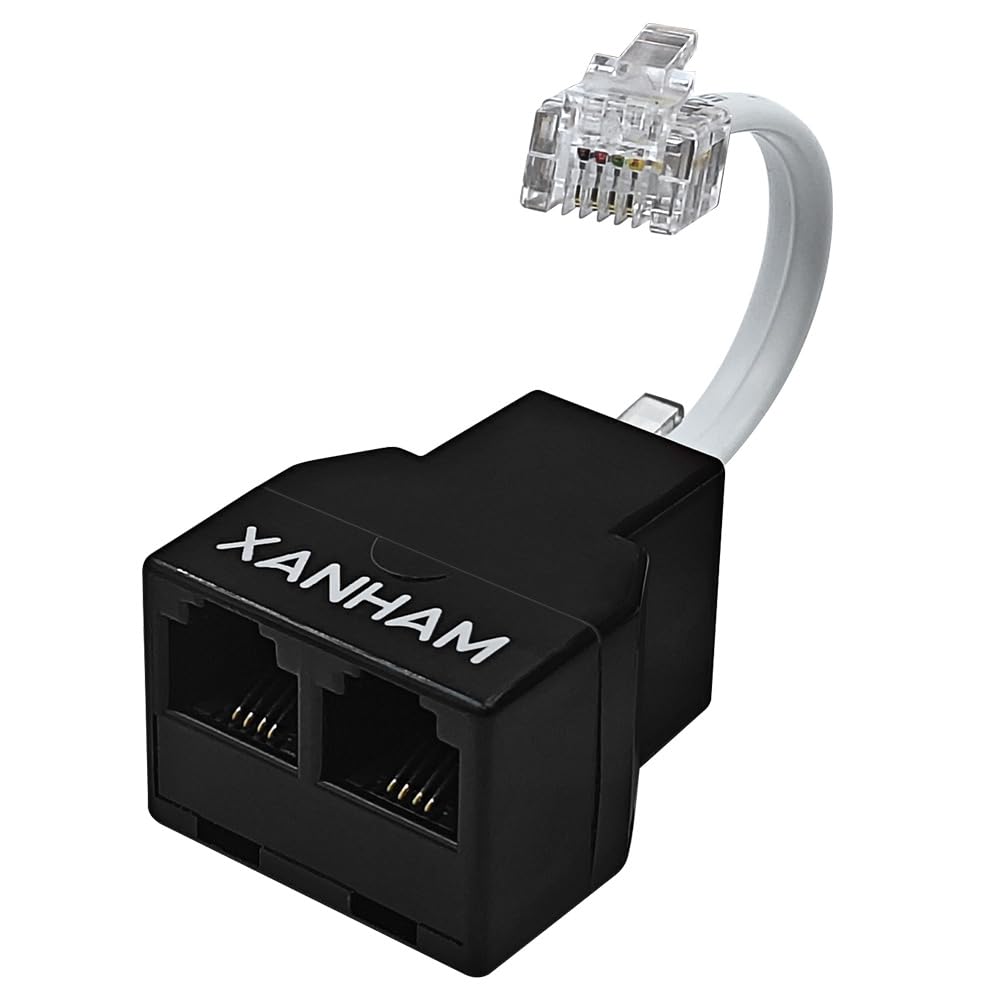 XANHAM Phone Cable 2 Way Splitter RJ11 6P4C Telephone Line Cord Adapter with 3 inch Cable for Landline Phone Wire, Black, AV01203