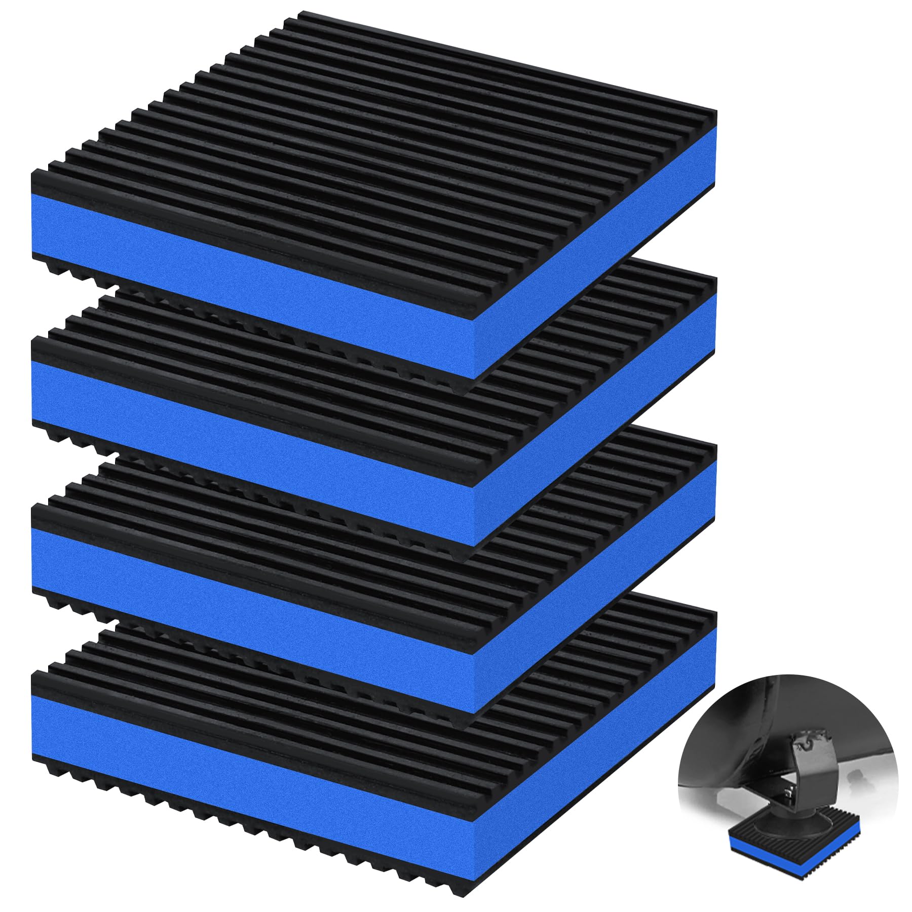 phepetroll 4 Pack Anti Vibration Pads for Washing Machine 4"x4"x7/8", Sound Isolation Vibrating Pad Ribbed Rubber Damping Mat EVA Center for Air Compressors, Conditioner, Treadmill, HVAC Washer Dryer