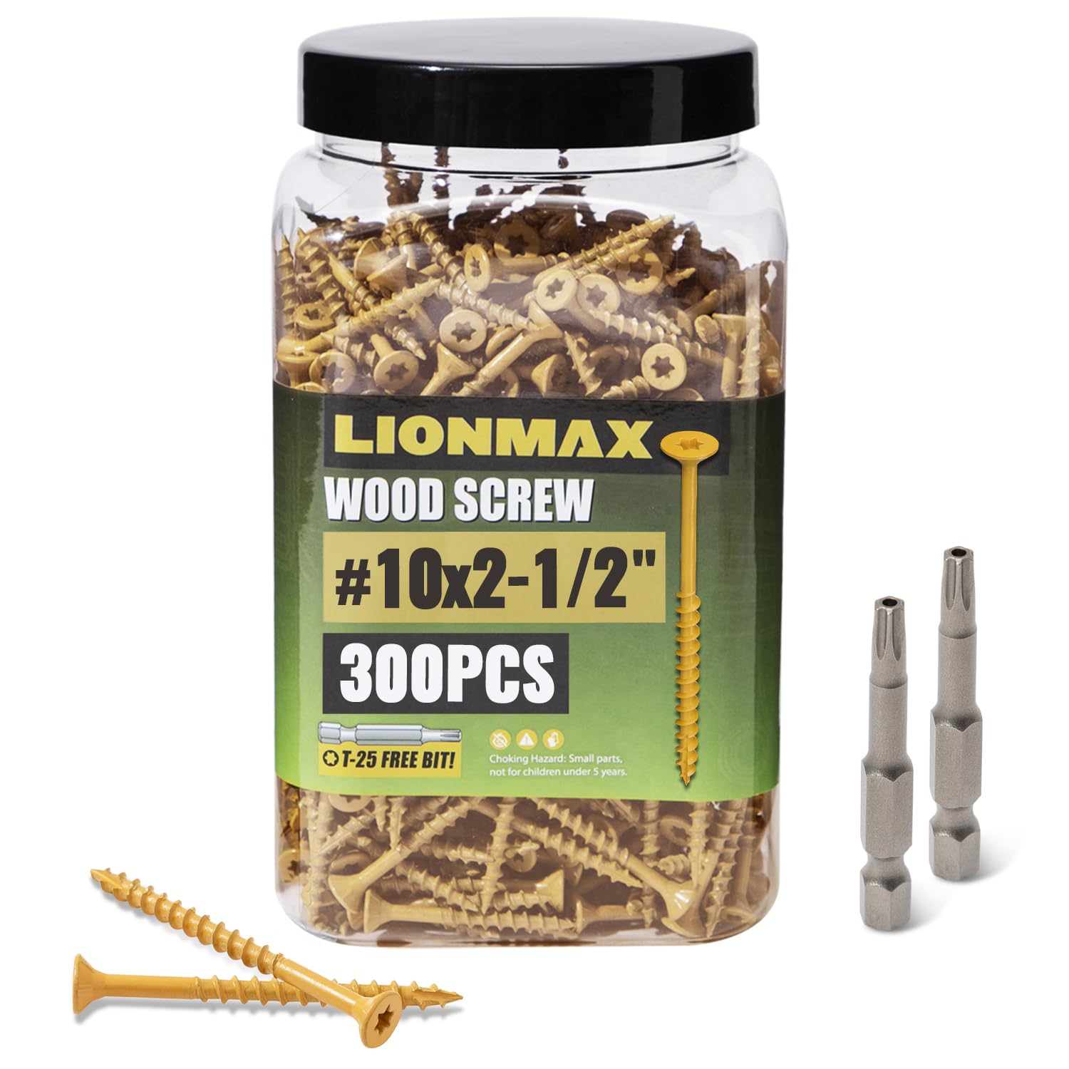 LIONMAX Deck Screws 2-1/2 Inch, Wood Screws #10 x 2-1/2", 300 PCS, Tan