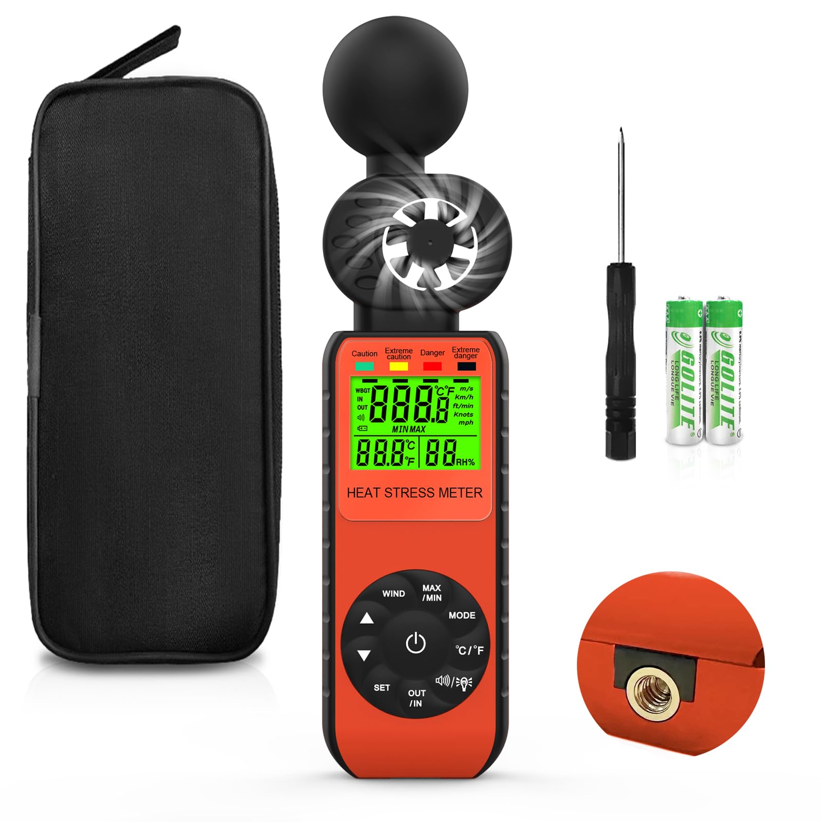 HOLDPEAK Wind Speed & Heat Stress WBGT Meter, Digital Handheld Anemometer, Wind Gauges with Temperature Humidity for Outdoor Workers, Iron and Steel Foundries