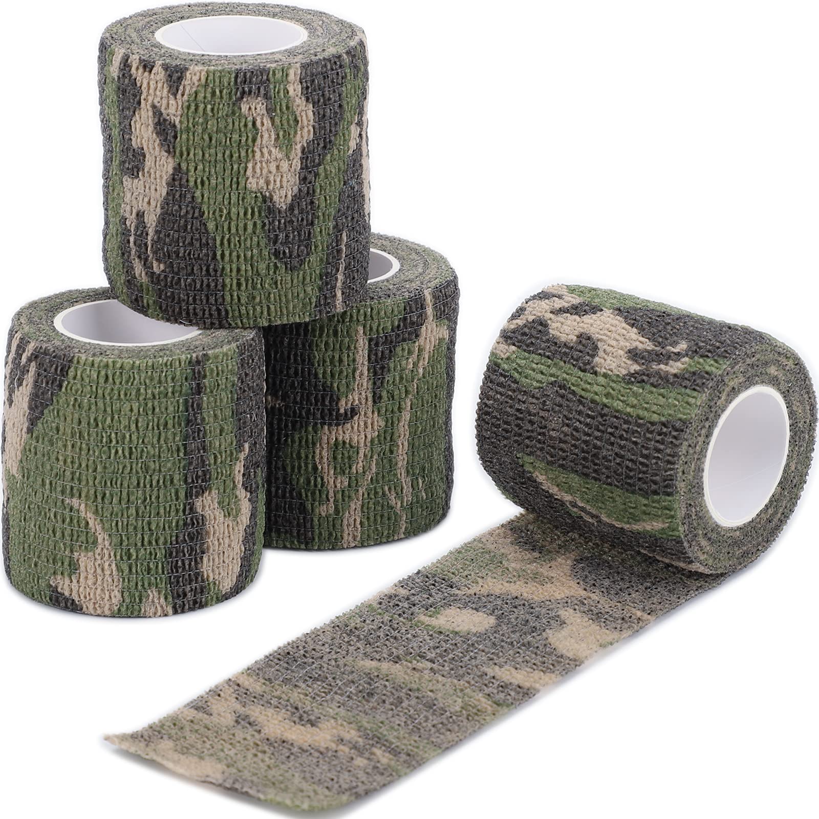 DROK 4 Roll Camo Grip Tape, 1.97in x 14.76ft Adhesive Stretch Cohesive Camo Tape for Outdoor Athletic Sports Bicycle Hockey Skateboard Scooter Bat, 4.92Yard Waterproof Protective Bandage Cover