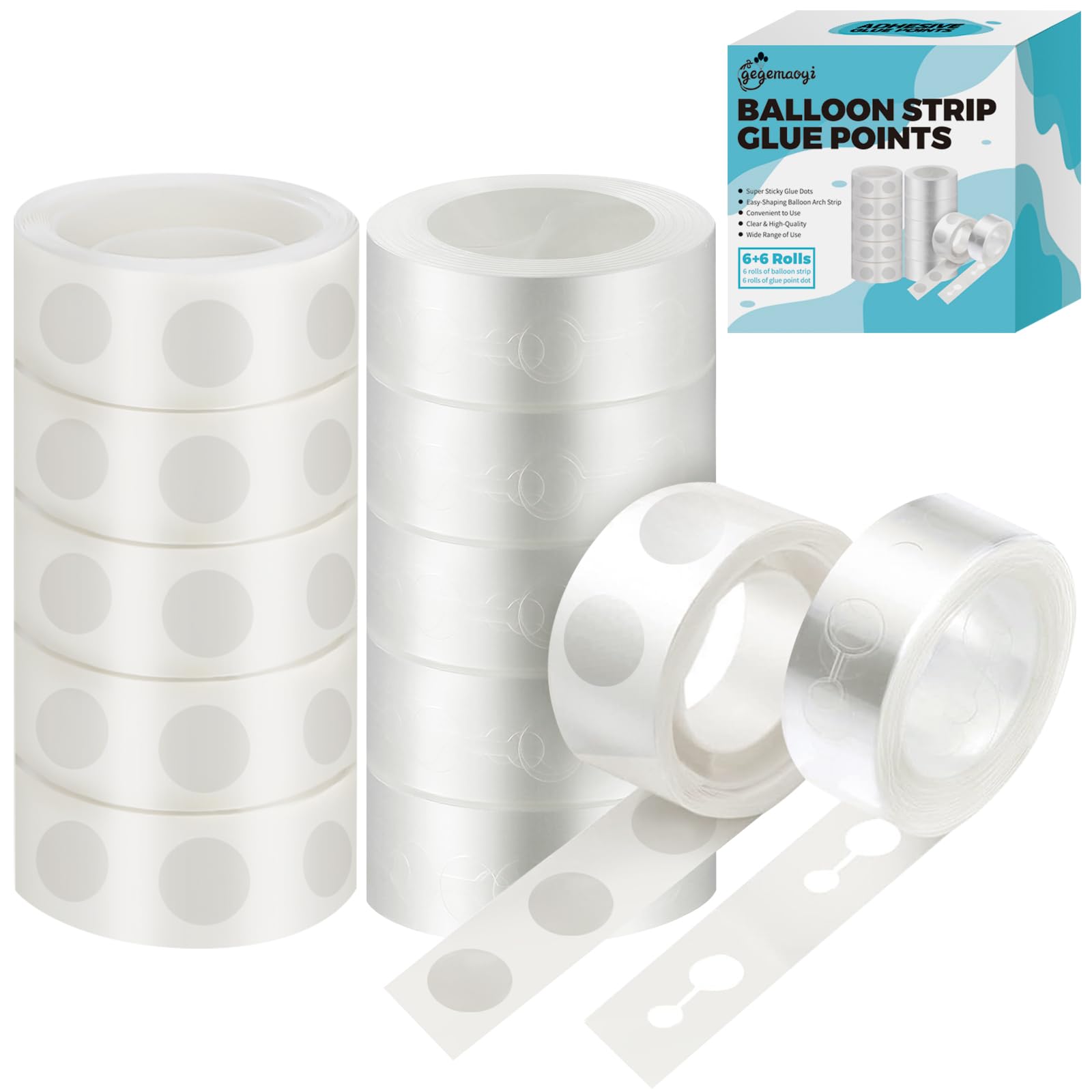 gegemaoyi Balloon Arch Kit - 98.4ft DIY Balloon Garland Strip with 600Pcs Clear Glue Point Dots, Removable Adhesive Tape for Balloon Arch Decorations, Wedding & Craft Decor