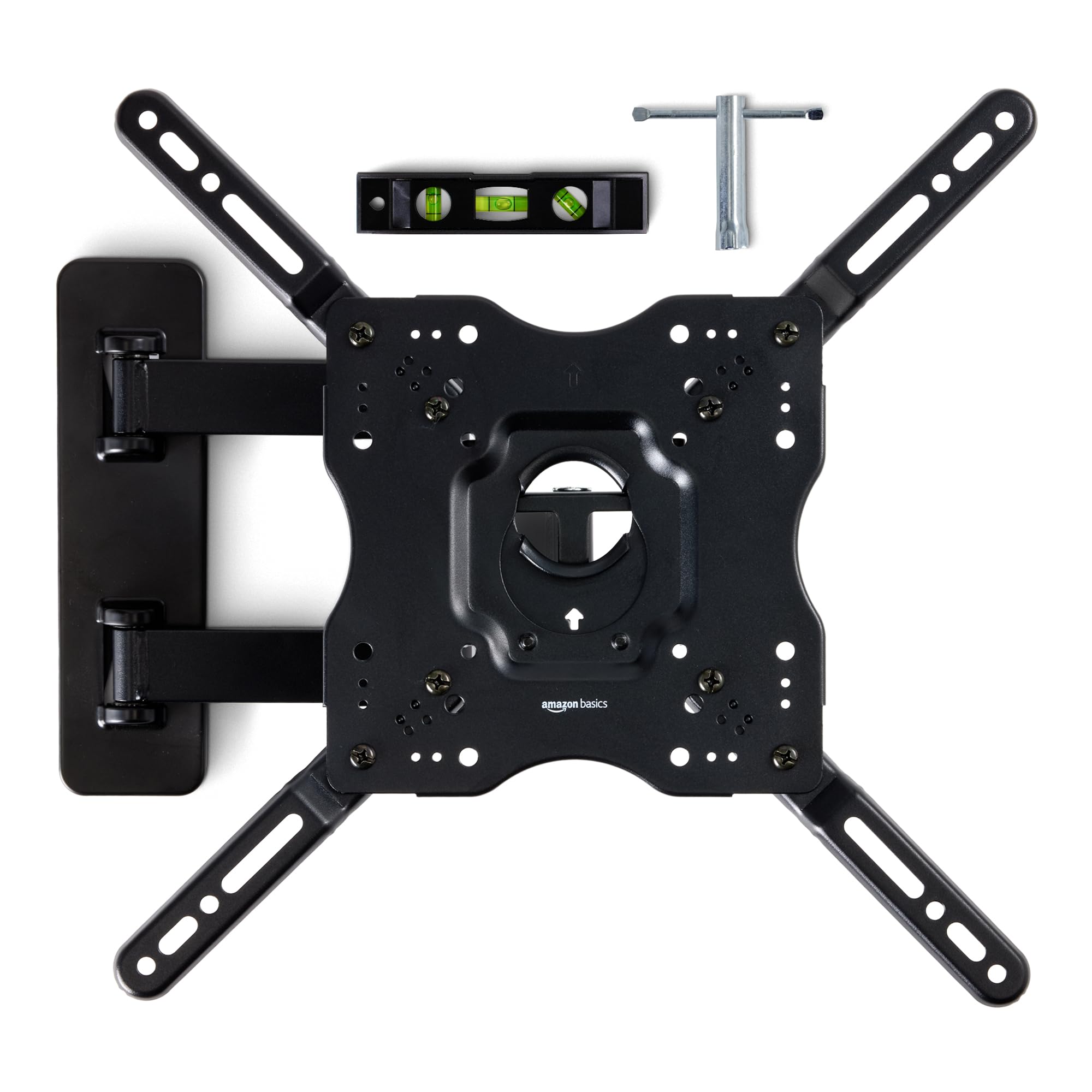 Amazon Basics Full Motion Articulating TV Wall Mount, with Swivel and Tilt, for 26" to 55" TVs and Flat Panels up to 80 Lbs, VESA Compatible, Single Stud, Black