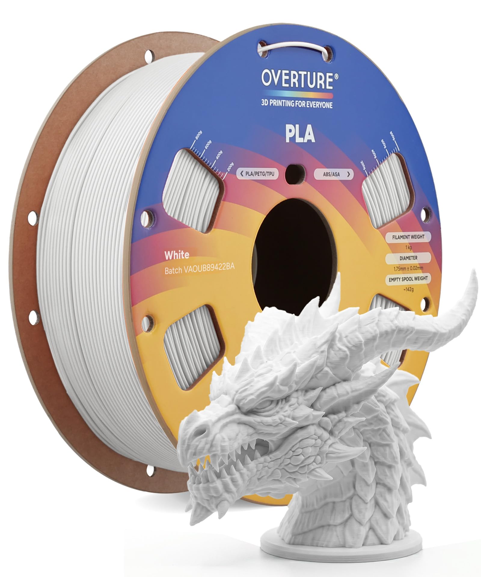 OVERTURE High Speed PLA Filament 1.75mm 3D Printer Filament,1kg White