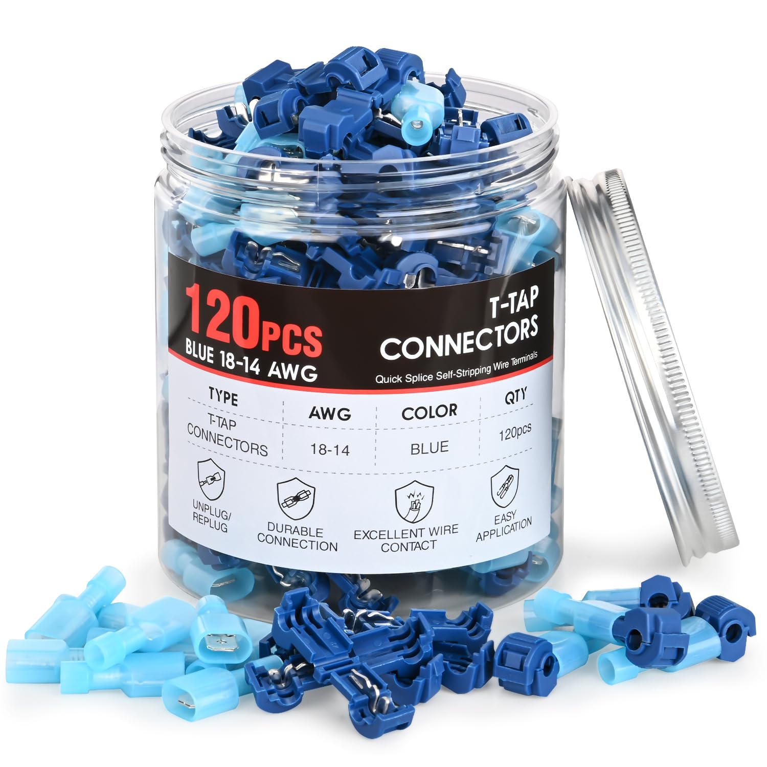 Nilight 120PCS/60 Pairs Blue T-Tap Quick Splice Disconnect Wire Terminals