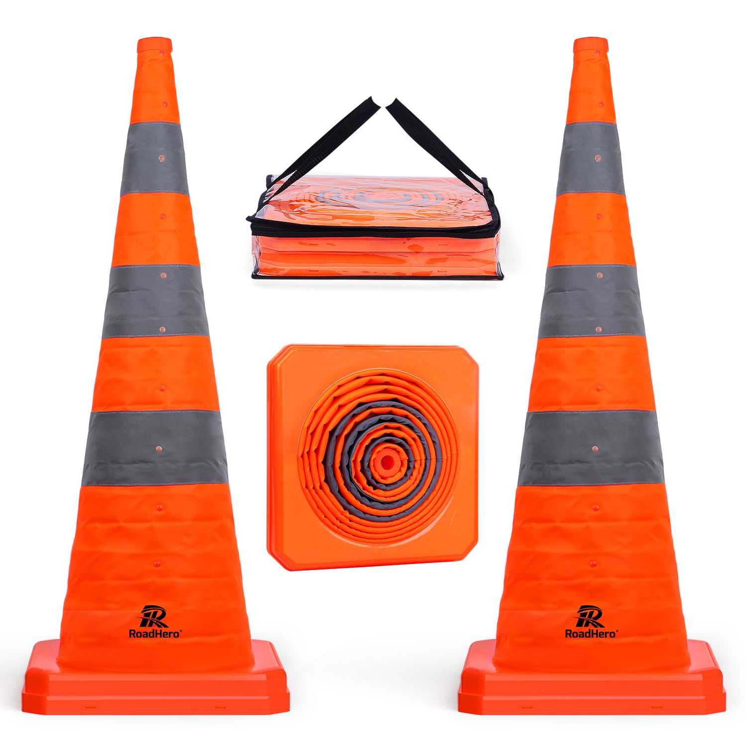 RoadHero 36 Inch Orange Collapsible Traffic Safety Cones with Bag, 2 Pack