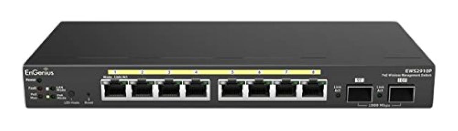 EnGenius 8-Port Gigabit 802.3af PoE Layer 2 Managed Ethernet Switch, 2 SFP Ports, 61.6W PoE Budget with Remote Monitoring (EWS2910P)