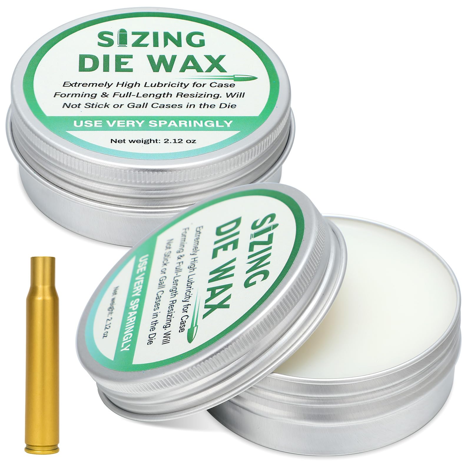 Heigble 2 Pack Sizing Die Wax 2 Ounce Case Lube Wax for Reloading Ease of Application and Cleanup for Case Forming and Resizing (White)