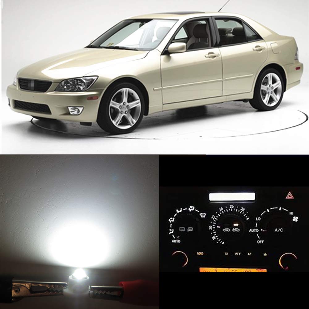 WLJH Extremely Bright White Dash Instrument Cluster Panel Gauge Bulbs + Climate Control Lights + Clock Light Led Kits For Lexus Is300 2001-2005, Pack of 12
