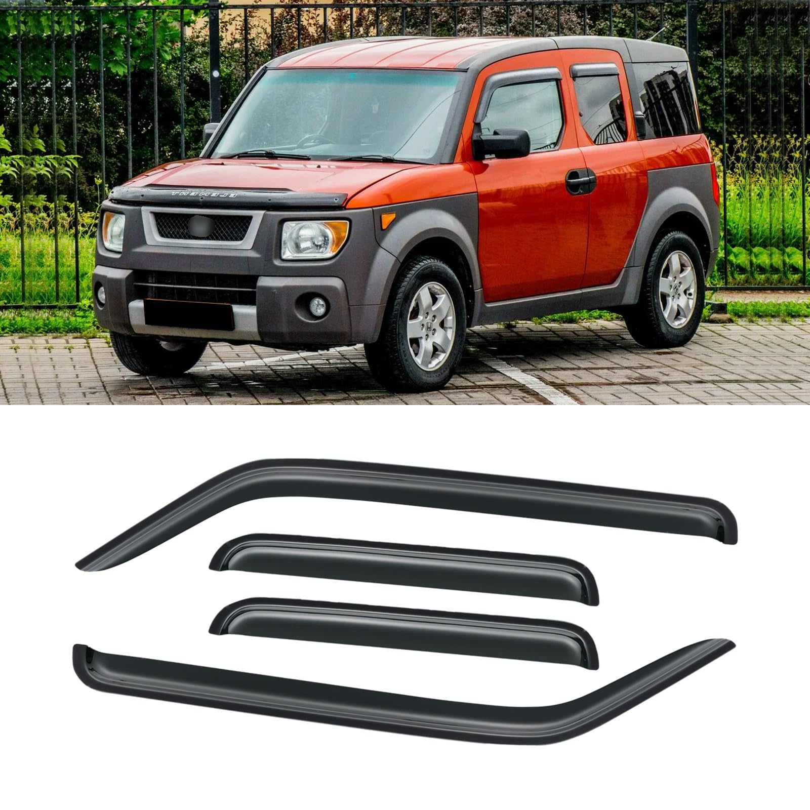 Window Visor for 2003-2011 Honda Element, Rain Guards Shields Vent Deflector Shade Wind Dark Smoke 2004 2005 2006 2007 2008 2009 2010 04 05 06 07 08 09 10, Tape-On, 4PCS