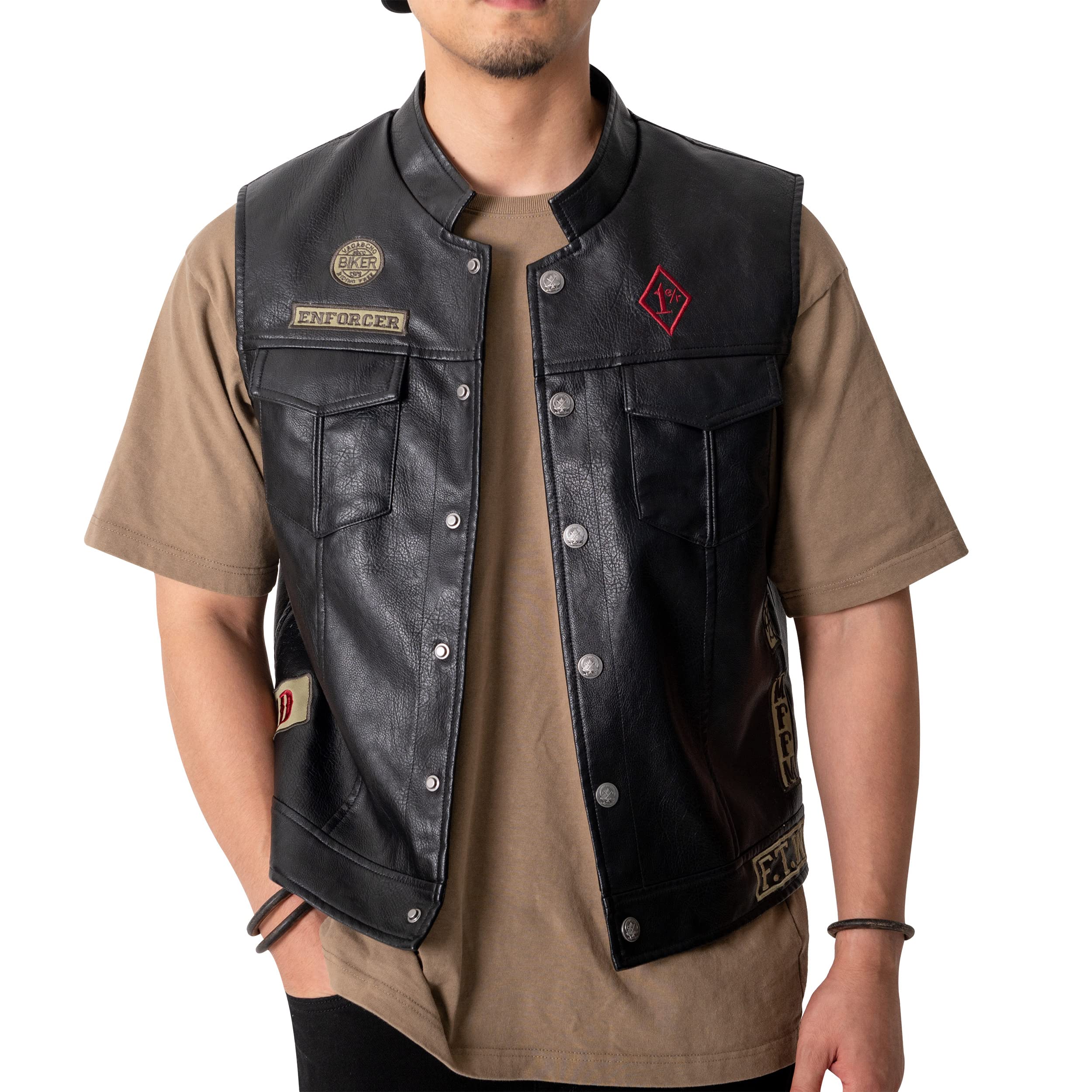 saounisi Cosplay Motorcycle Biker PU Leather Vest, Men's Black, Medium