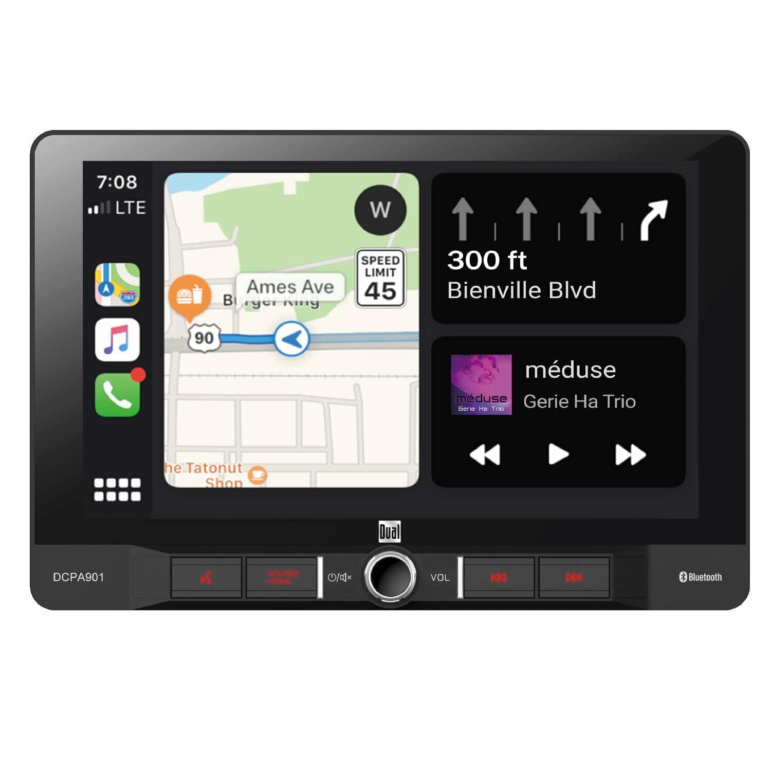 Dual DCPA901 9" S.DIN Mechless Swivel Touchscreen, BT, CarPlay & Android Auto