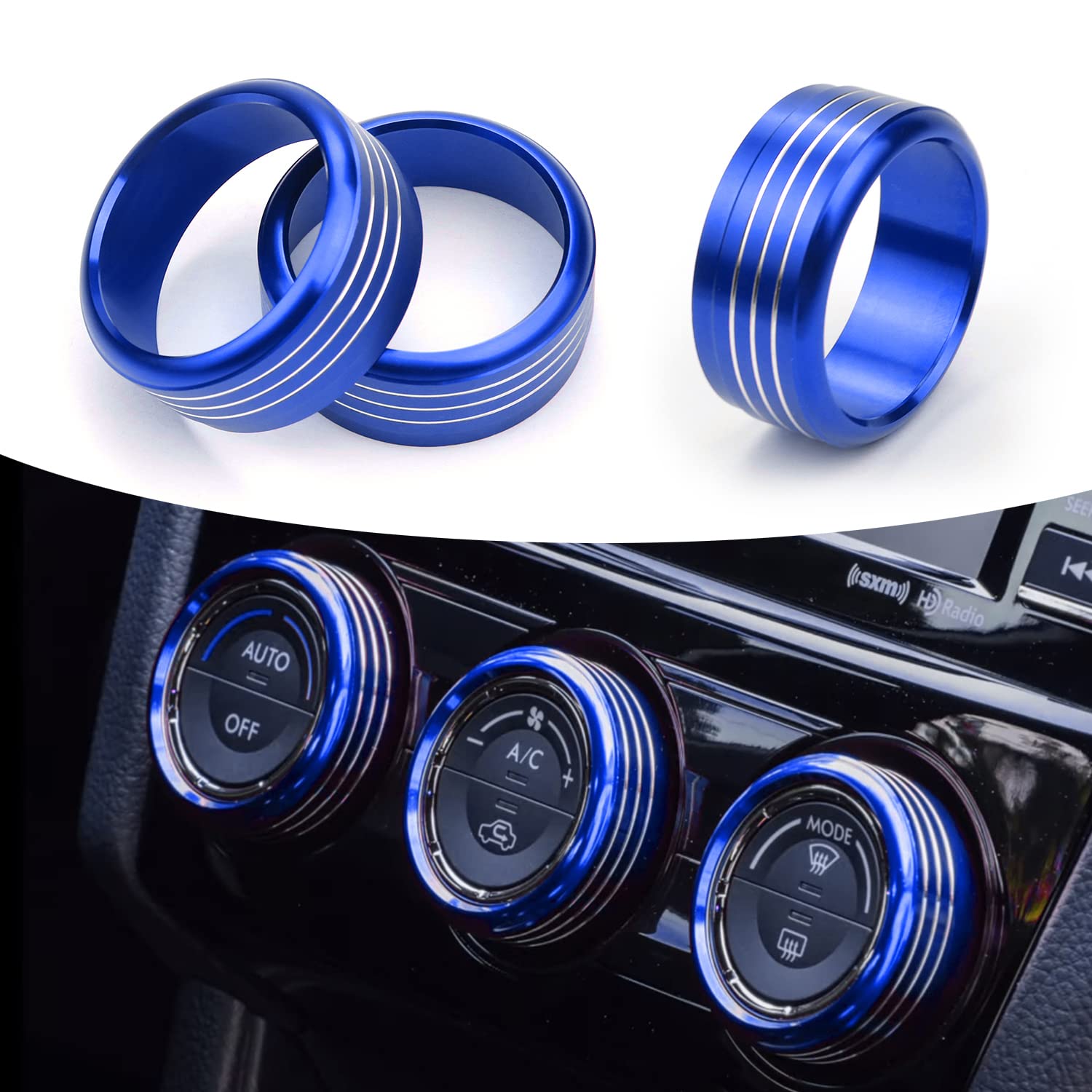 for Subaru AC Knob Cover Accessory Center Console Switch Volume Temp Control Button Ring Trim Compatible with Forester 2014-2018, Crosstrek XV 2013-2017,Impreza 2014-2016,WRX/STi 2015-2020 Blue 3 PCS
