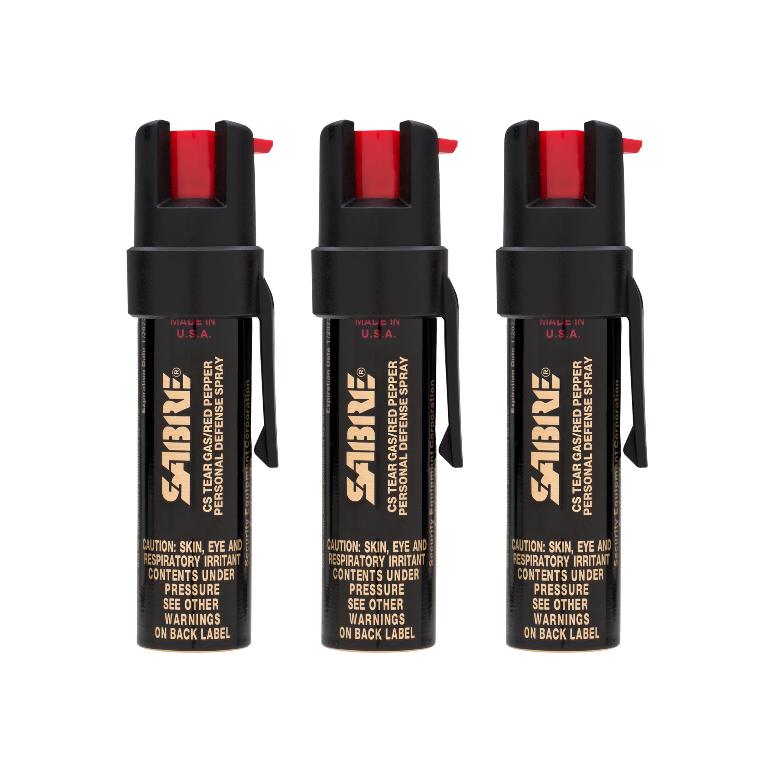 SABRE Compact 3‑in‑1 Pepper Spray, Tear Gas & UV Marking Dye Defense Spray - Maximum Police Strength OC Spray, Up to 16-ft Range, 13 Second Spray Time, Twist Lock Safety with Belt Clip, 0.75 fl oz