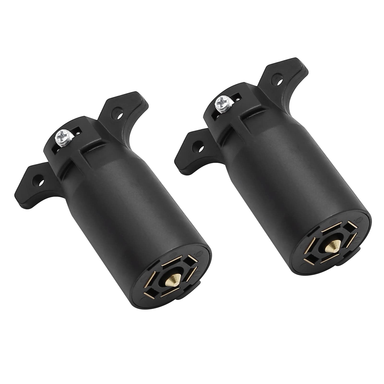 ZUDKSUY 2-Pack 12V 7 Way Trailer Plug, 7 Pin Trailer Plug Connector, 7 Way Round RV Style Flat Blade Trailer Light Plug Replacement End Towing Wiring Harness Connector