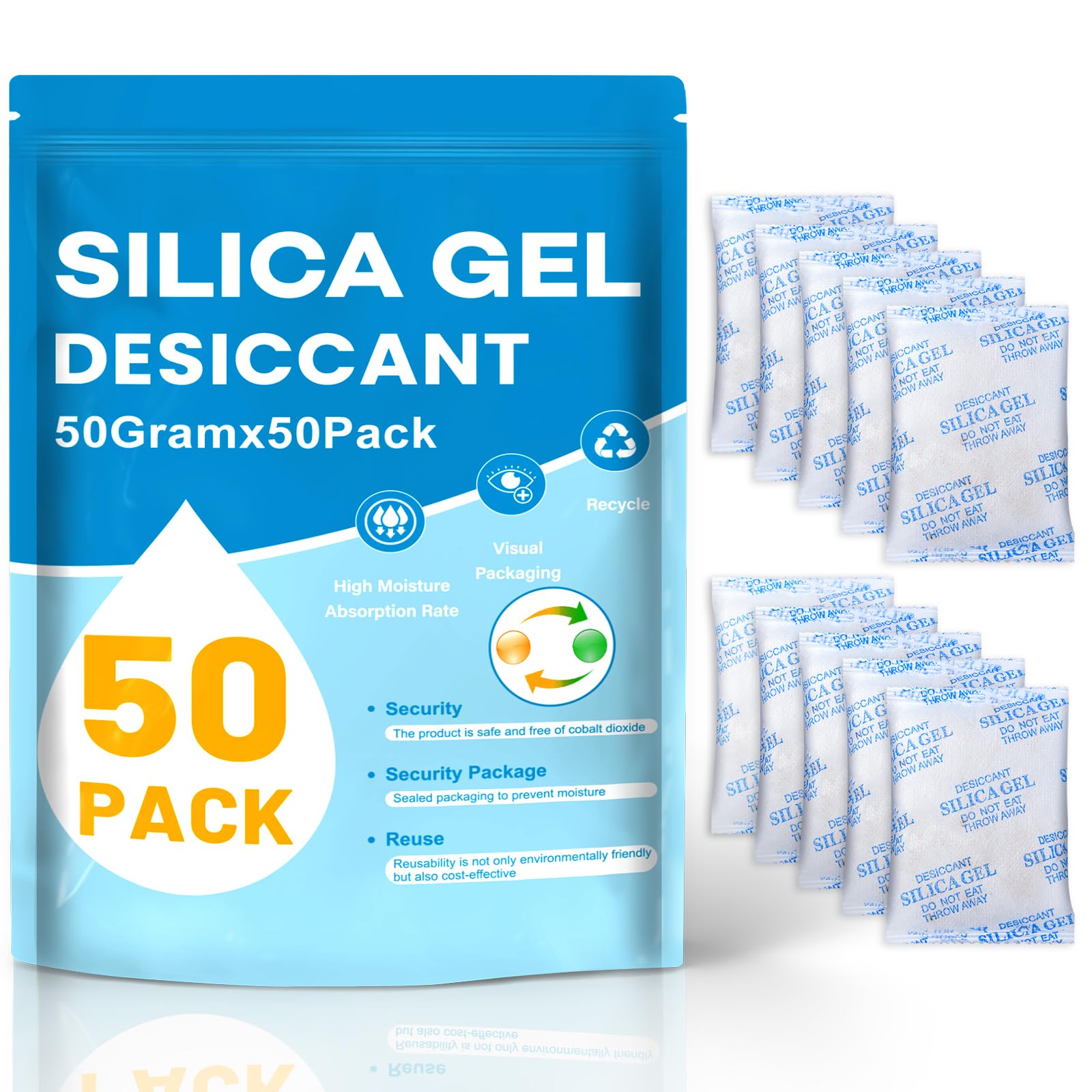 VOISEN 50 Gram 50 Pcs Color-Indicating Silica Gel Packets