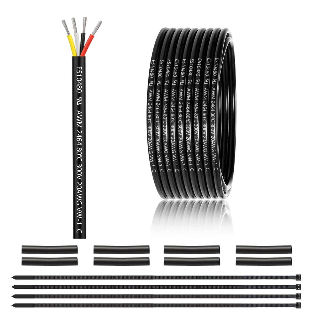 20 Gauge 4 Conductor Electrical Wire 25FT, UL 2464 20 AWG 4 Wire Cable