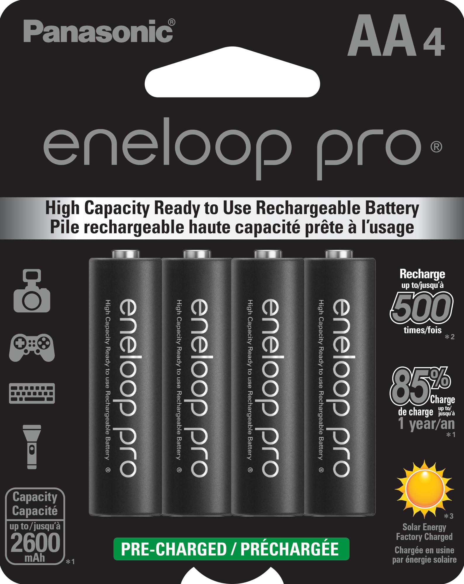 Panasonic BK-3HCCA4BA eneloop Rechargeable XX Batteries (AA; 4 pk)